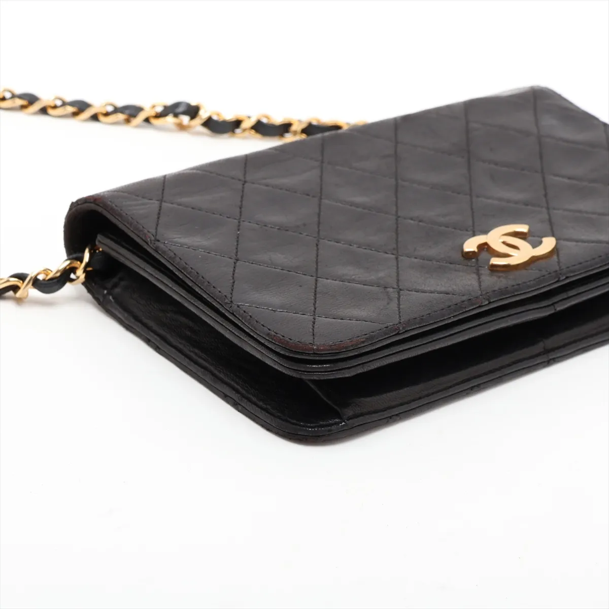 Matelassé Lambskin Chain Shoulder Bag, Push Lock, Black with Gold Hardware, 0111974 (Serial Number 0) — view 4