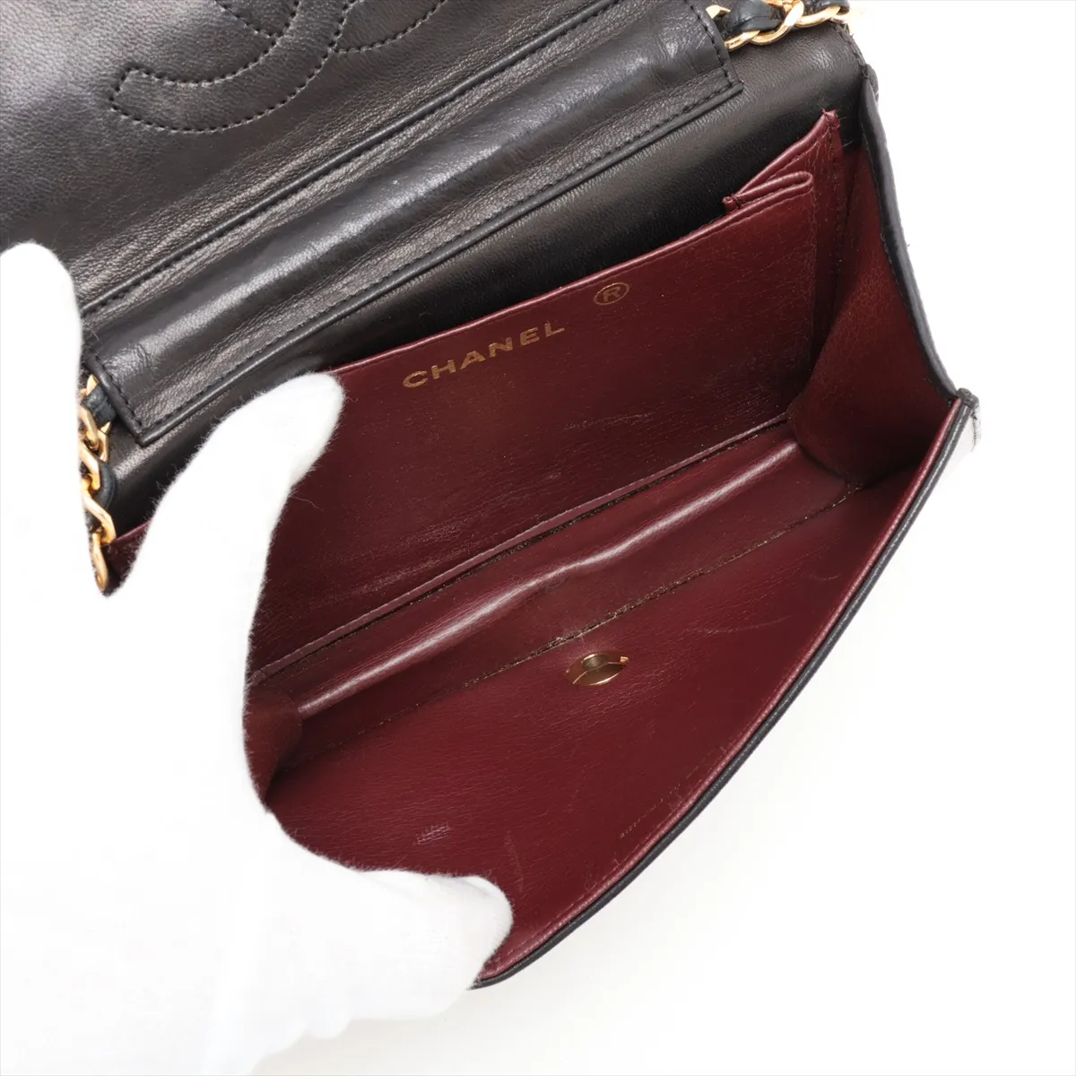 Matelassé Lambskin Chain Shoulder Bag, Push Lock, Black with Gold Hardware, 0111974 (Serial Number 0) — view 6