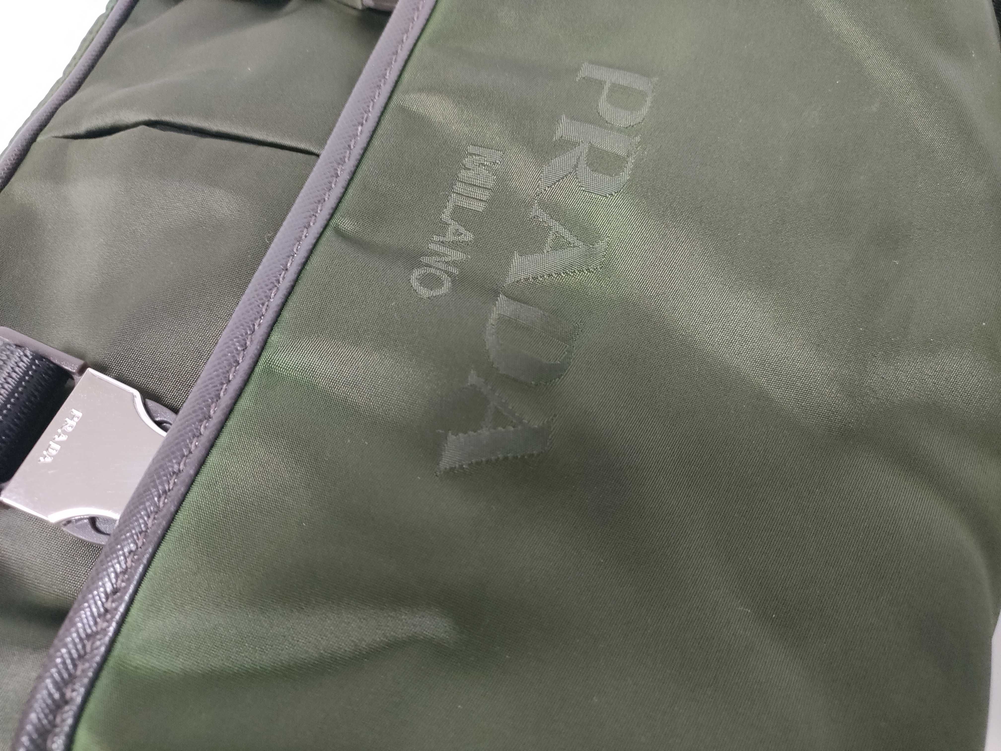 (Prada) Current model shoulder bag, Saffiano nylon, triangular logo shoulder bag — view 12