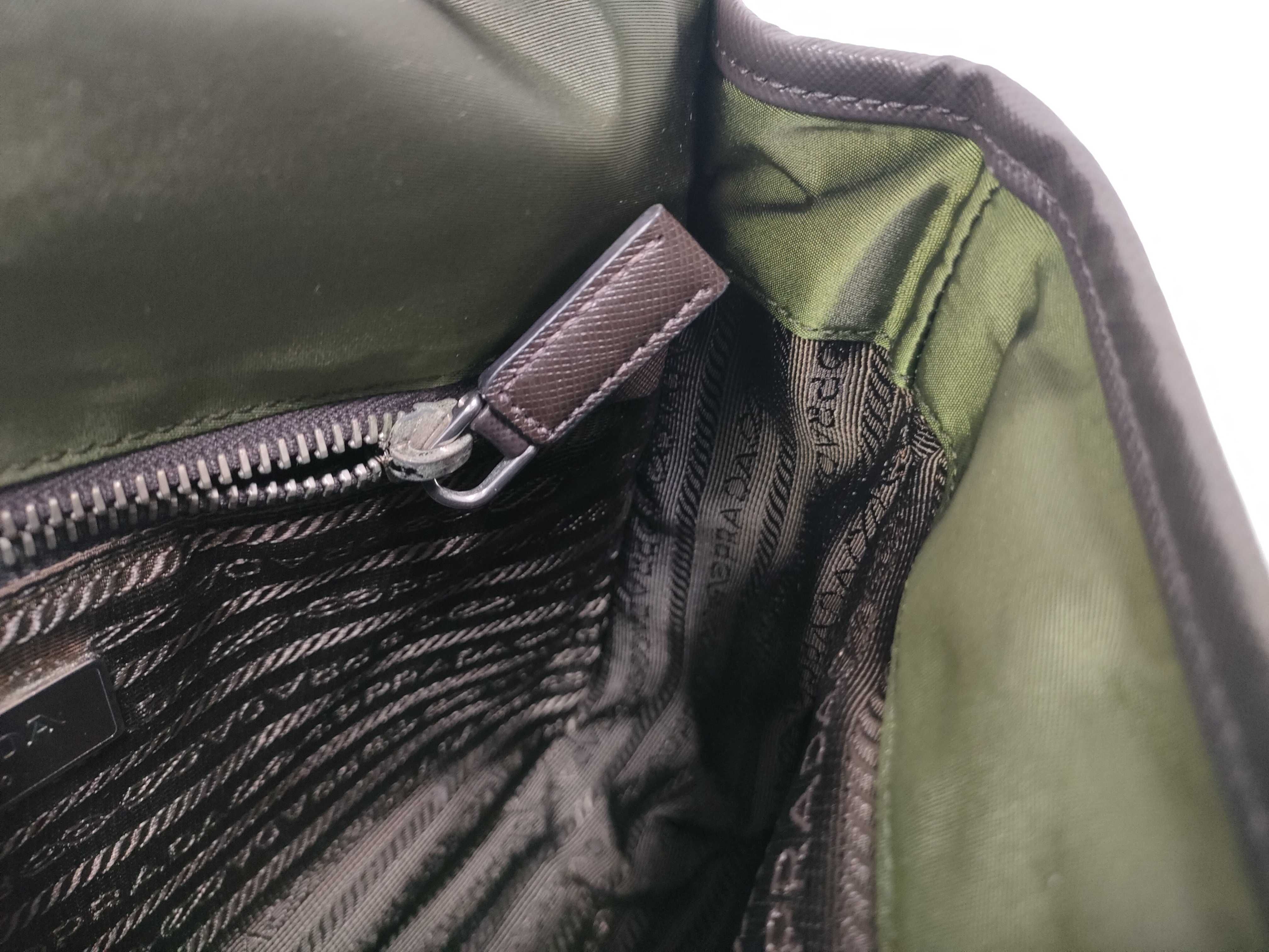 (Prada) Current model shoulder bag, Saffiano nylon, triangular logo shoulder bag — view 14