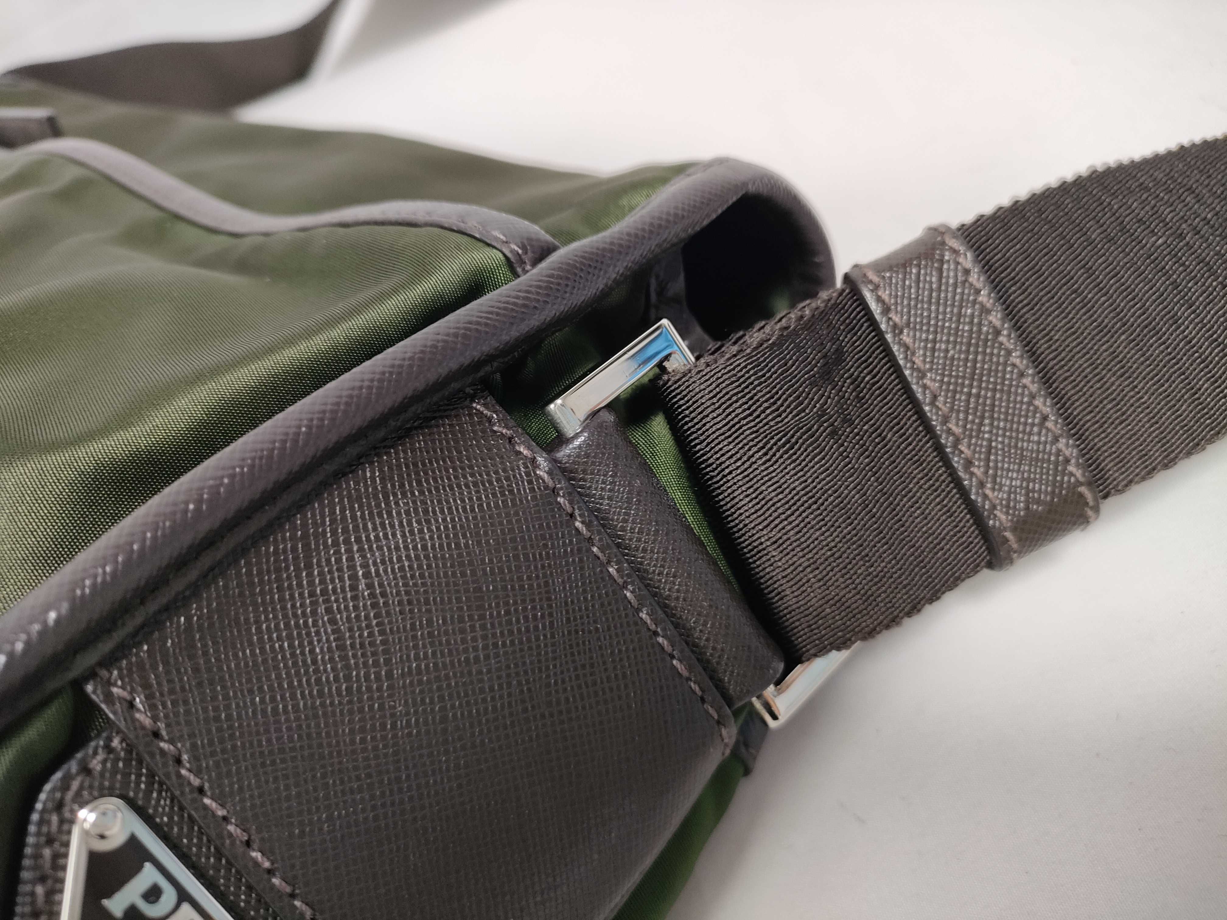 (Prada) Current model shoulder bag, Saffiano nylon, triangular logo shoulder bag — view 7