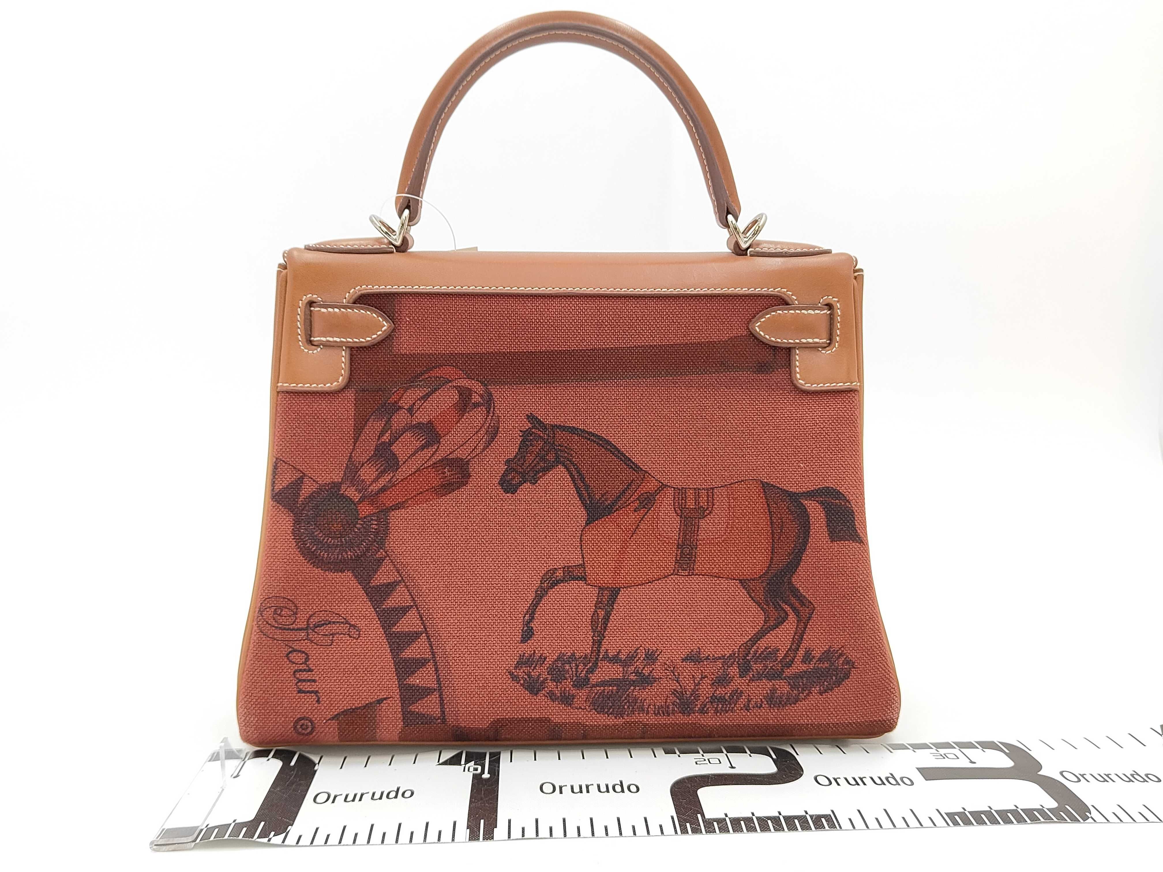 Kelly 28 Amazon Toile Couverture / Veau Barenia N Handbag — view 2