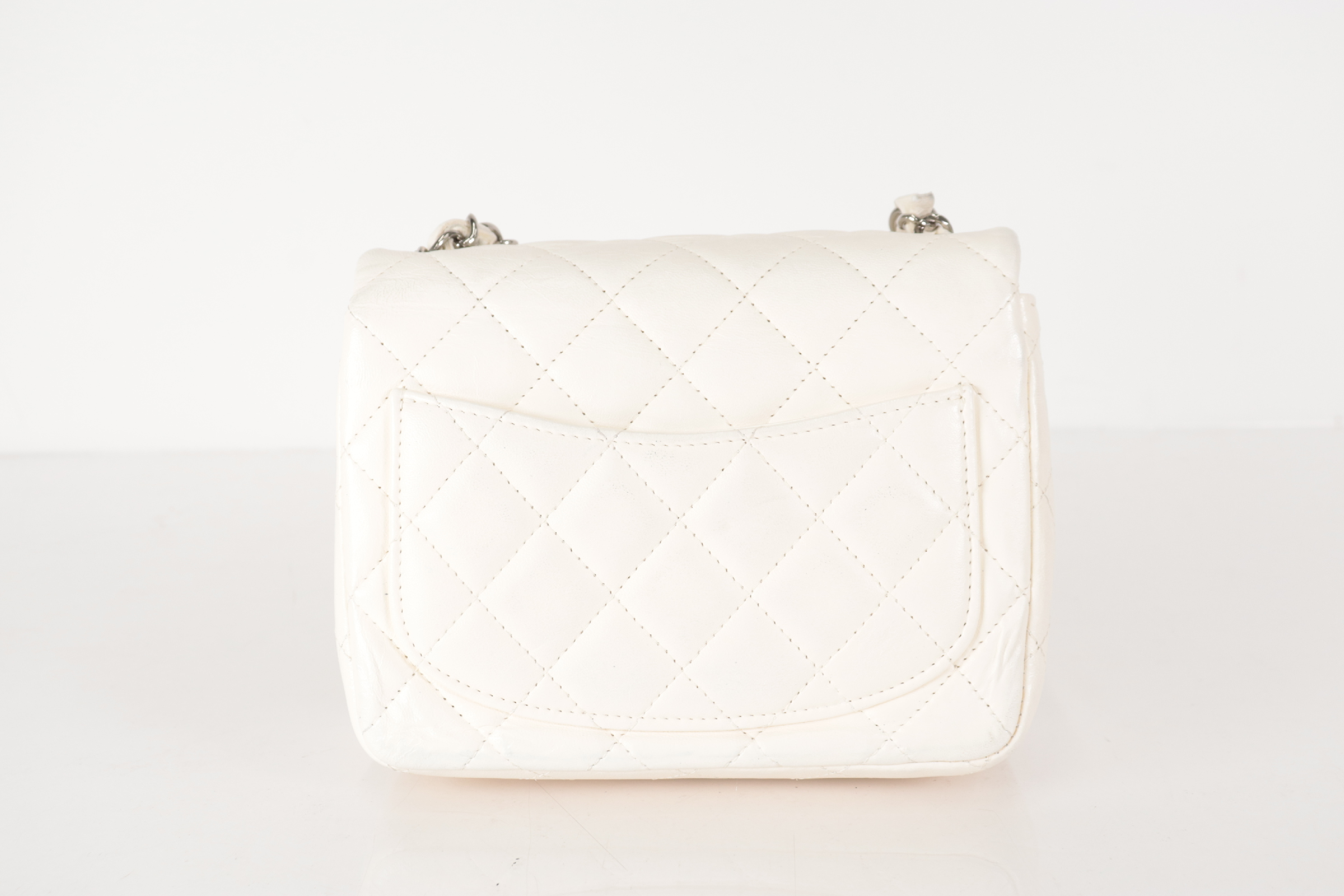 Mini Matelassé Lambskin Chain Shoulder Bag, White, Silver Hardware, Serial Number 26 Series — view 2