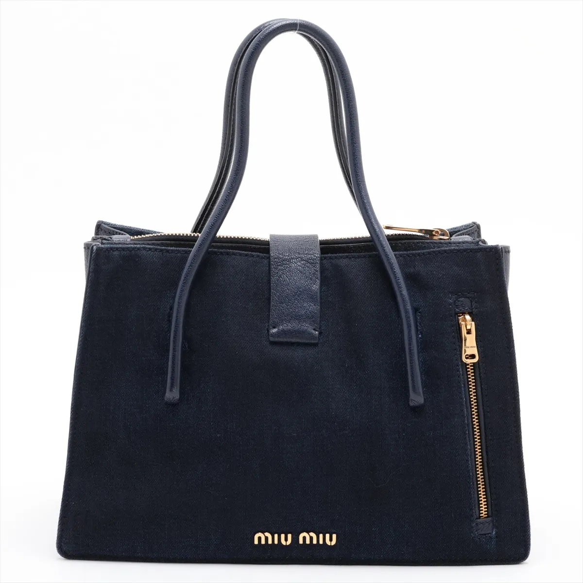 Madras Canvas x Suede x Leather 2-Way Handbag, Navy — view 2