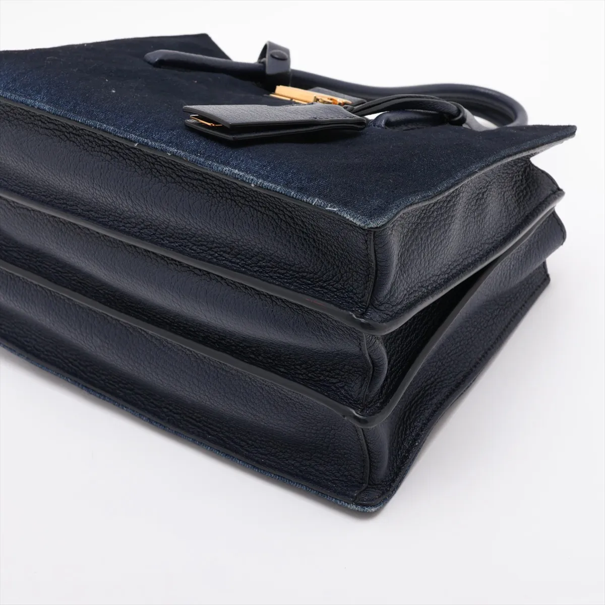 Madras Canvas x Suede x Leather 2-Way Handbag, Navy — view 3