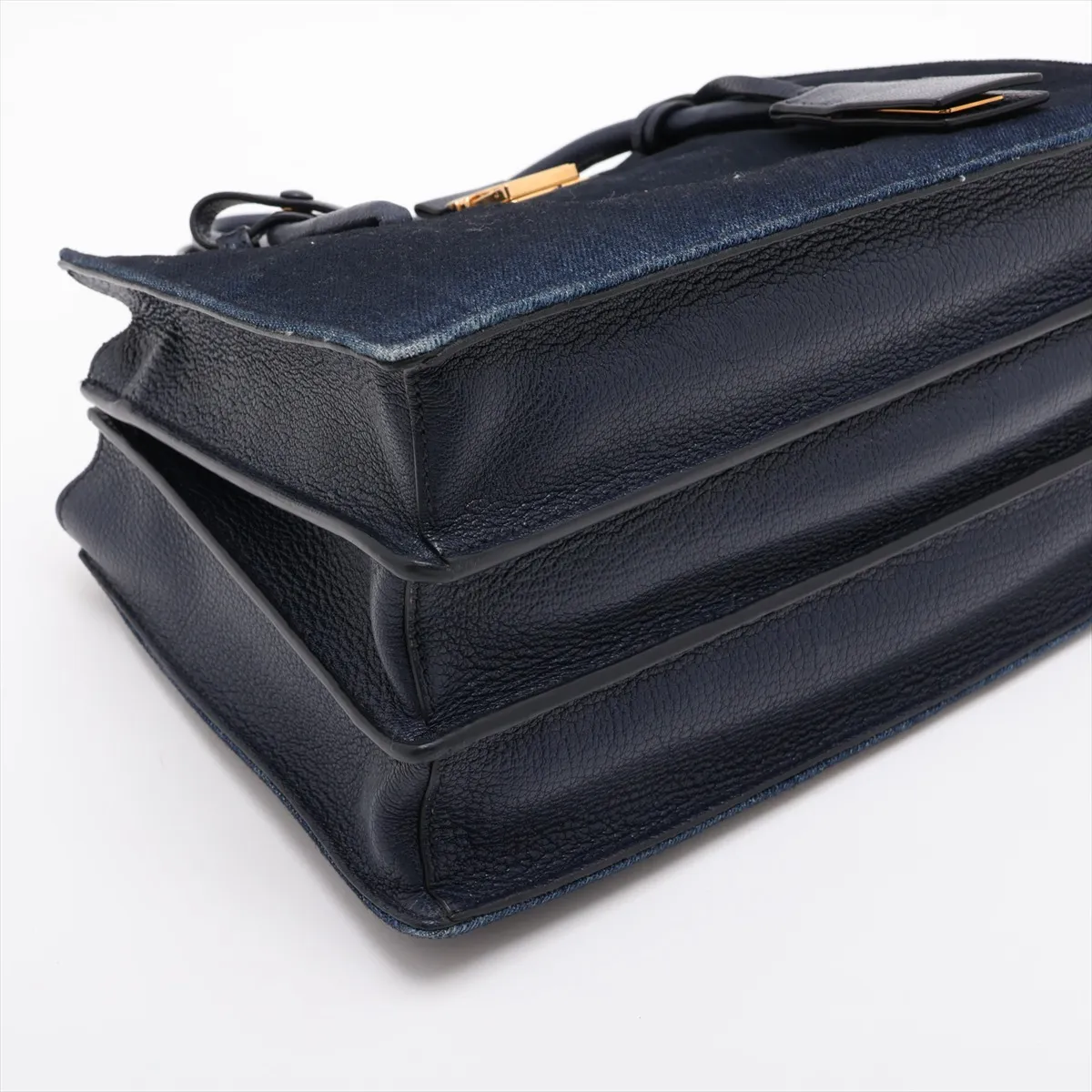 Madras Canvas x Suede x Leather 2-Way Handbag, Navy — view 4