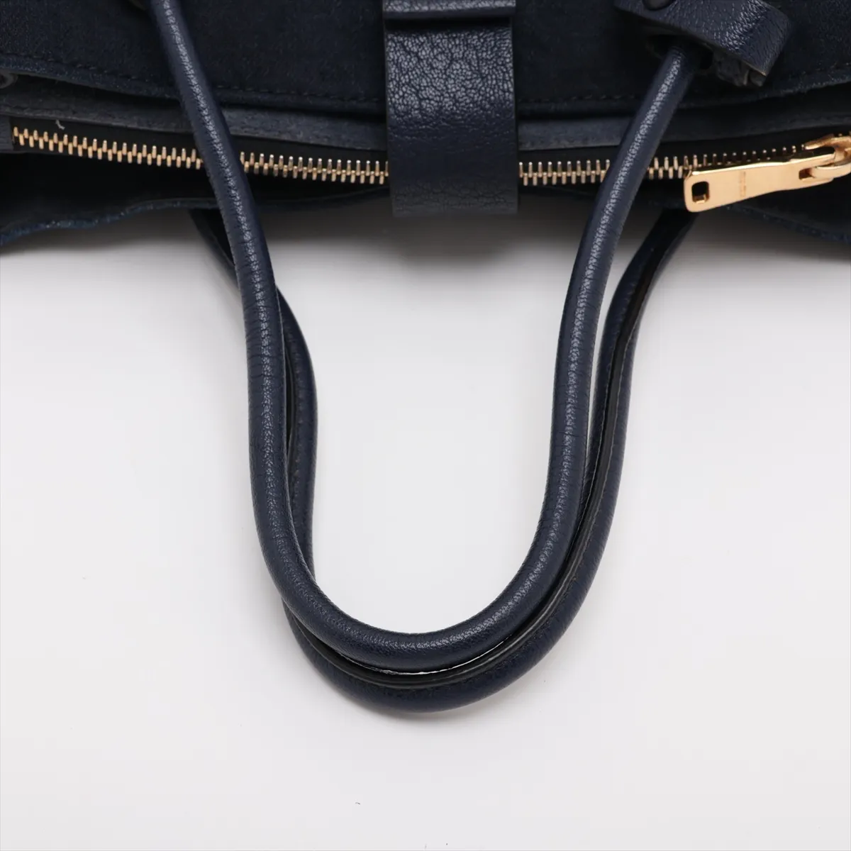 Madras Canvas x Suede x Leather 2-Way Handbag, Navy — view 5