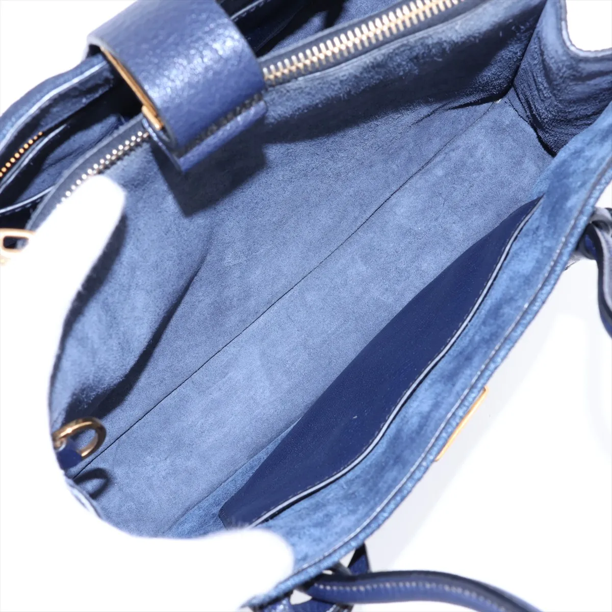Madras Canvas x Suede x Leather 2-Way Handbag, Navy — view 9