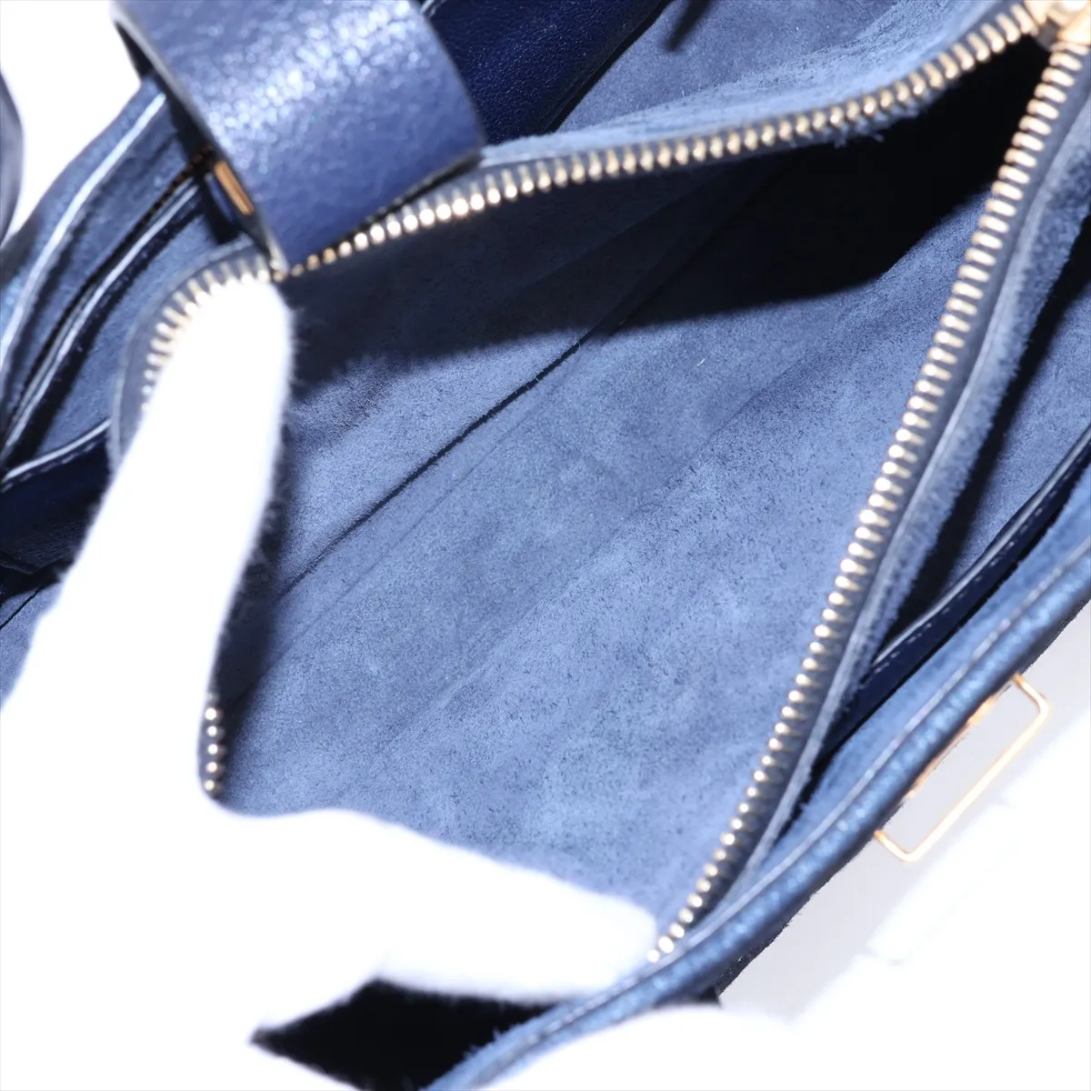 Madras Canvas x Suede x Leather 2-Way Handbag, Navy — view 10