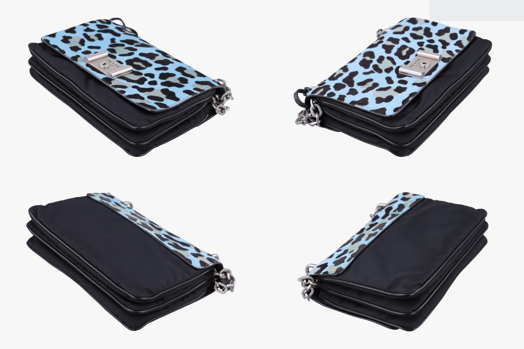Leopard print, calfskin x nylon, blue x black — view 4