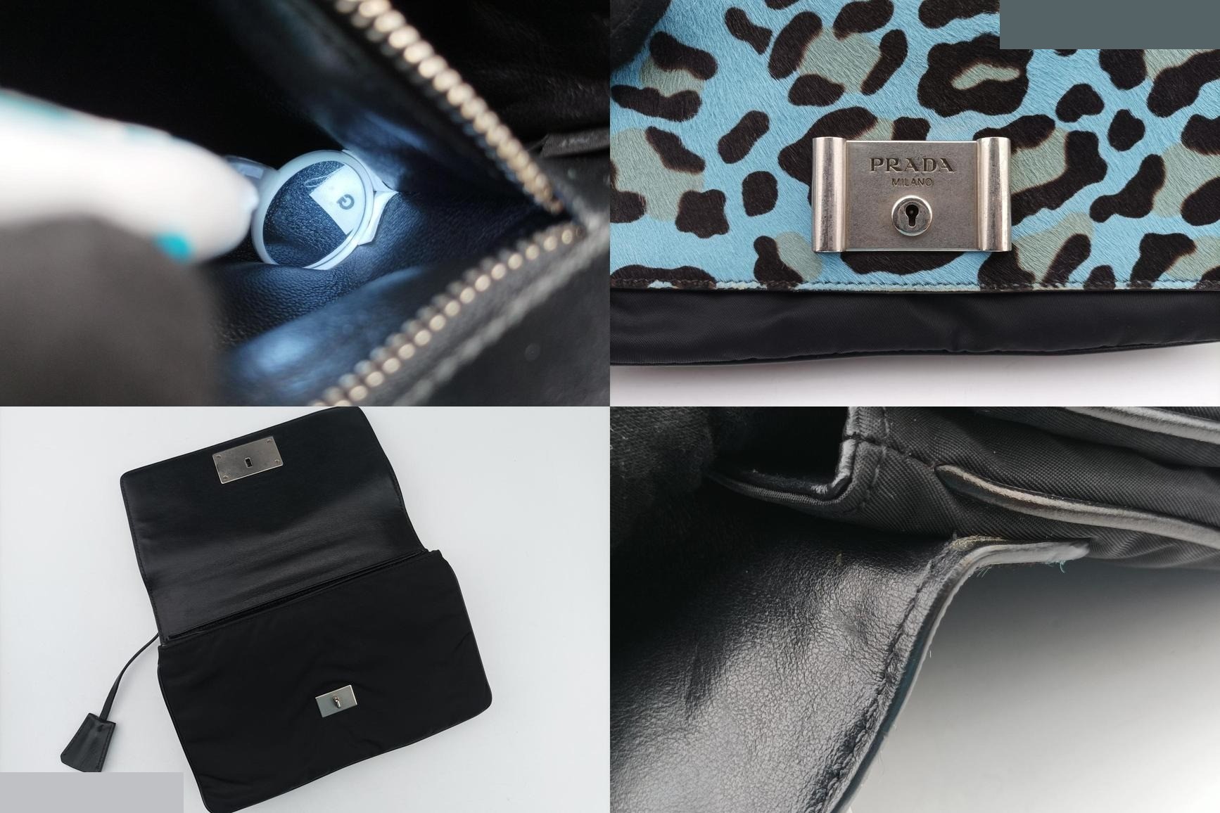 Leopard print, calfskin x nylon, blue x black — view 9
