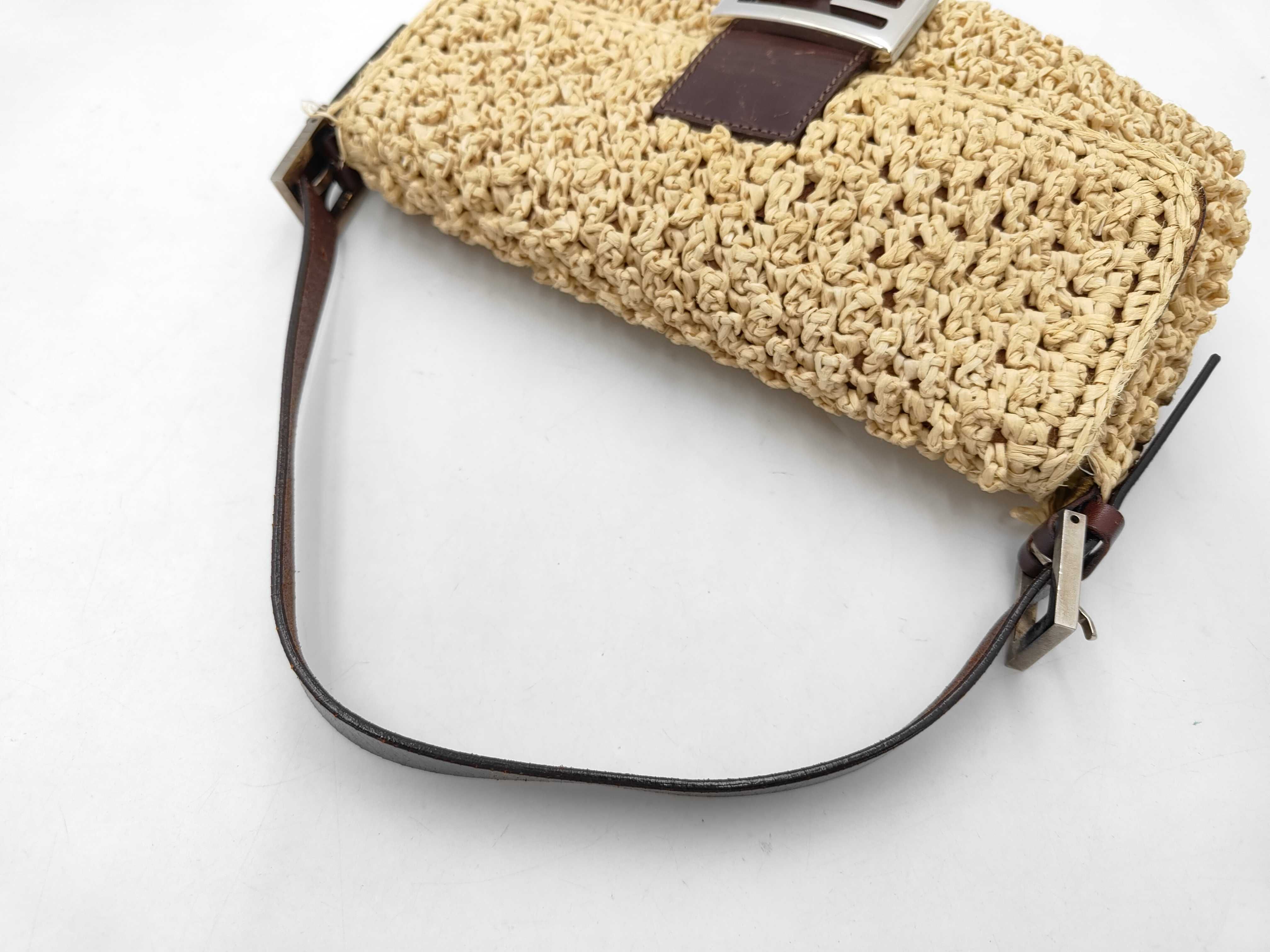 Raffia Wicker Mamma Bucket Shoulder Bag with Silver Hardware — view 6