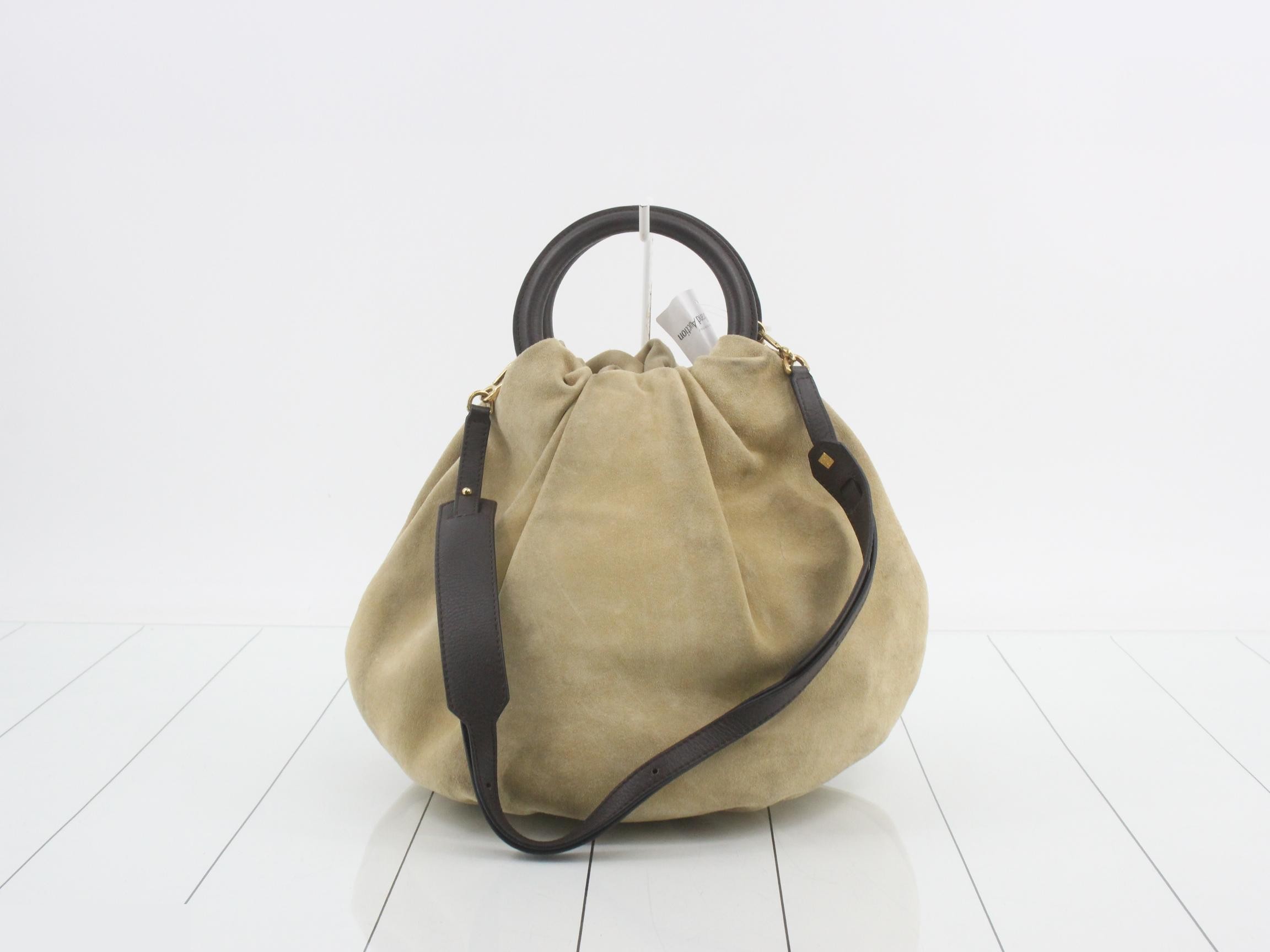 Shoulder bag, 2-way, suede leather, beige — view 2