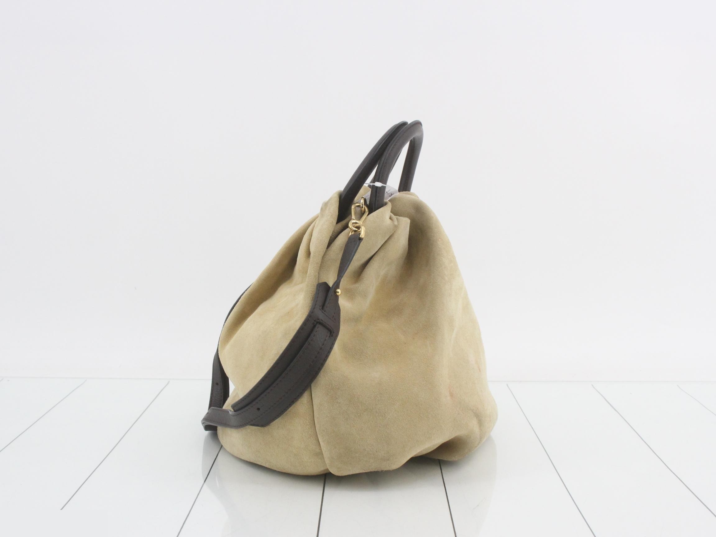 Shoulder bag, 2-way, suede leather, beige — view 4