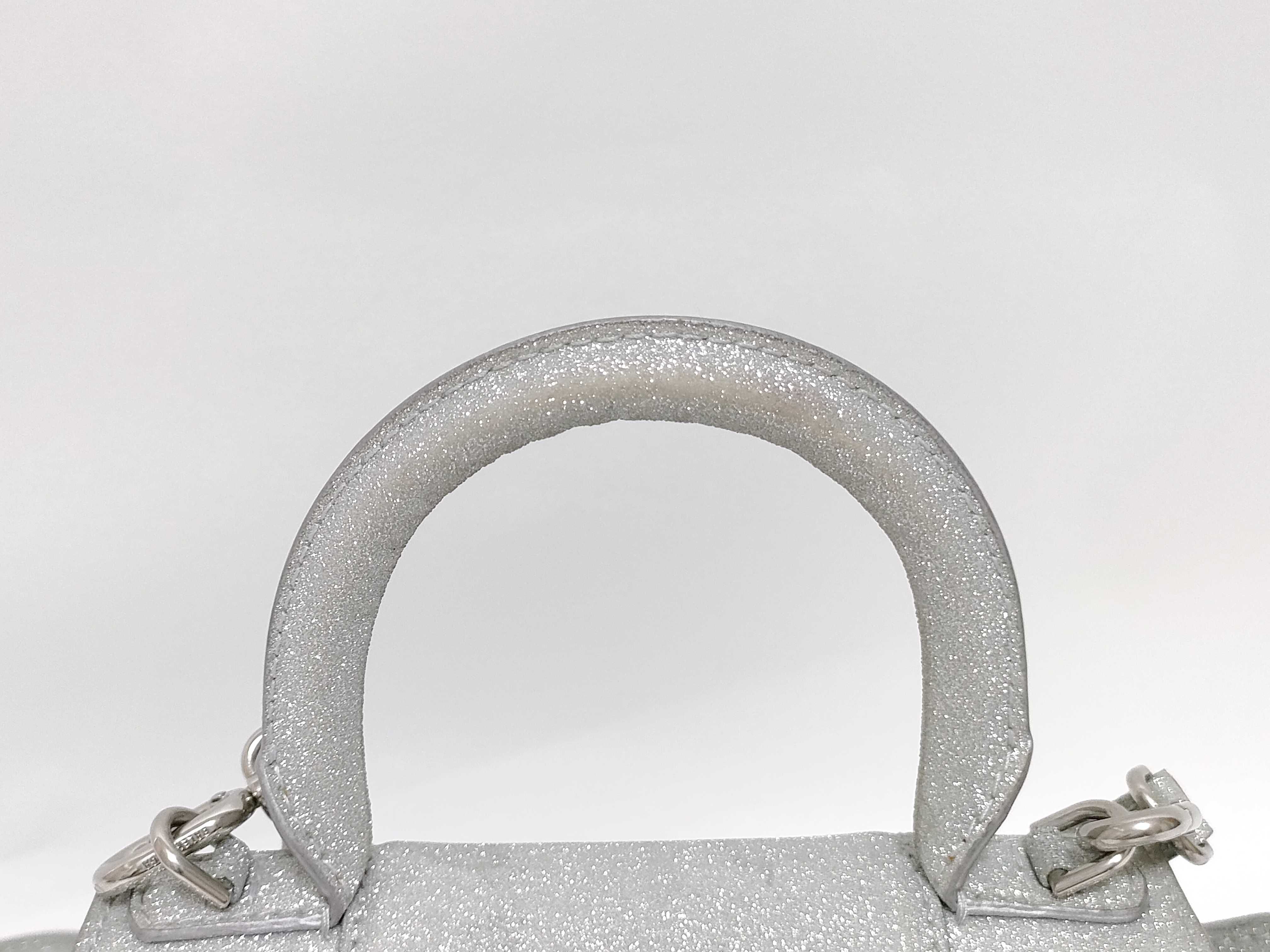 Hourglass XS Leather Glitter Finish 2-Way Handbag Silver 592833 Handbag — view 3