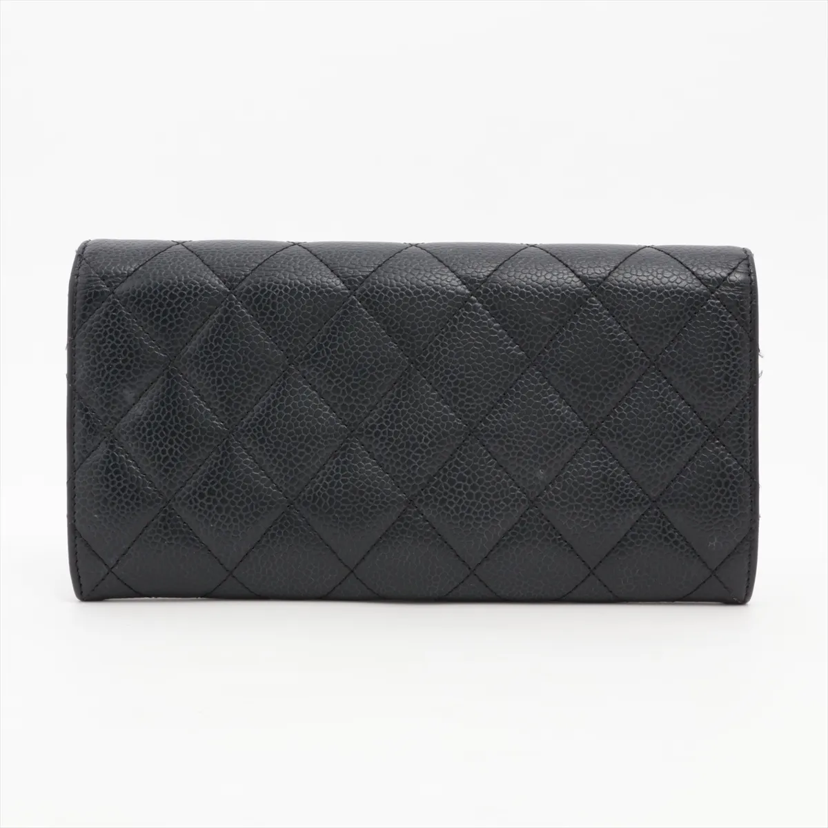 Matelassé Caviar Skin Long Wallet, Black with Gold Hardware, 21293211 — view 2