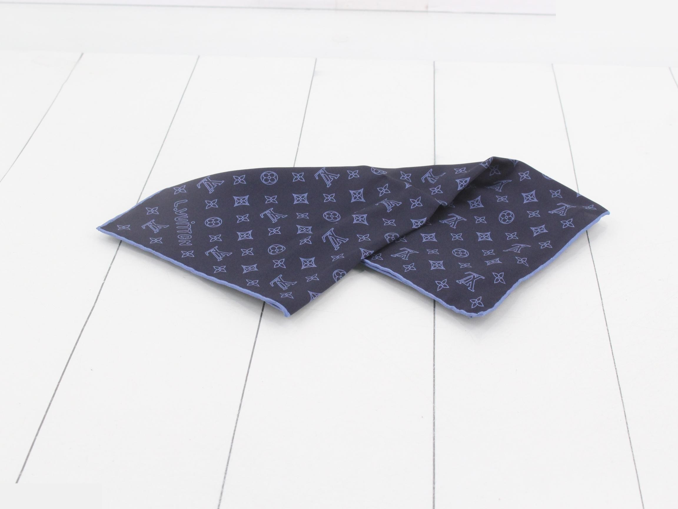 Monogram blue scarf/handkerchief, 100% silk — view 2