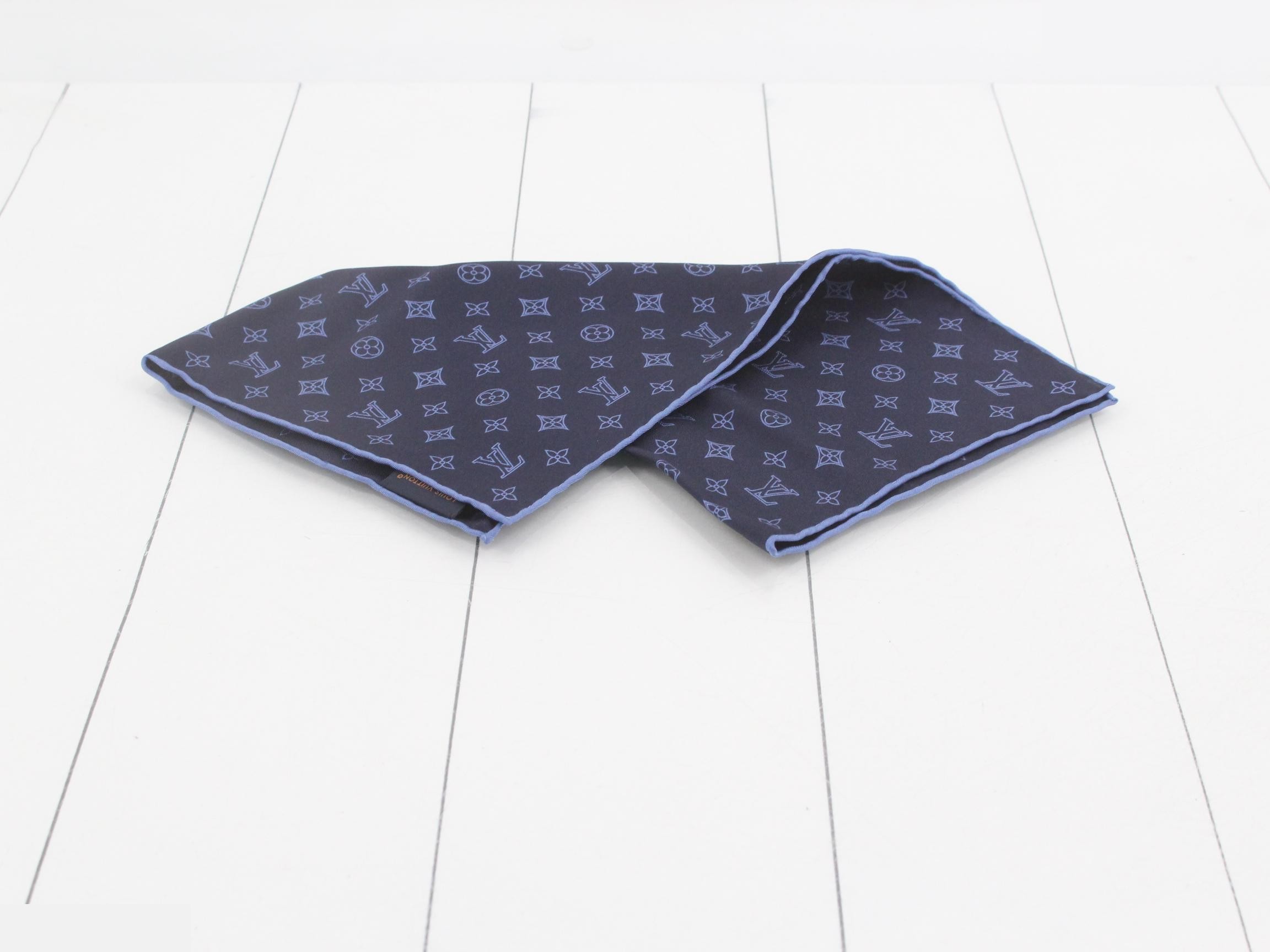 Monogram blue scarf/handkerchief, 100% silk — view 3