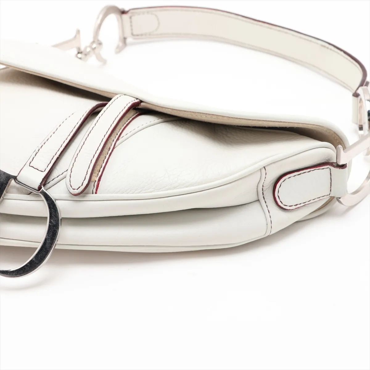 Saddle Leather Shoulder Bag, White — view 3