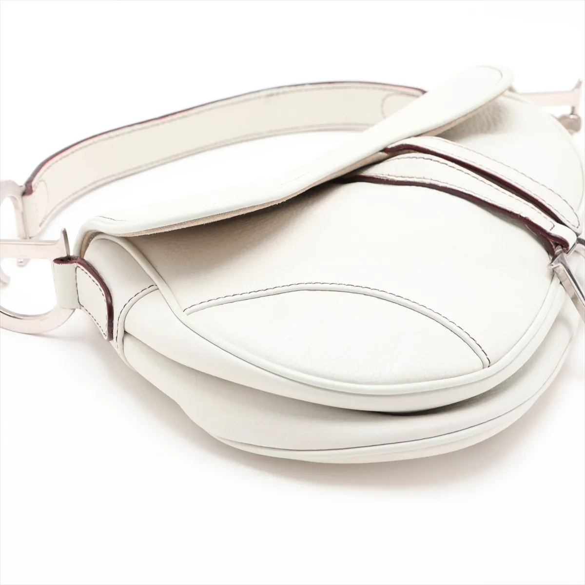 Saddle Leather Shoulder Bag, White — view 4
