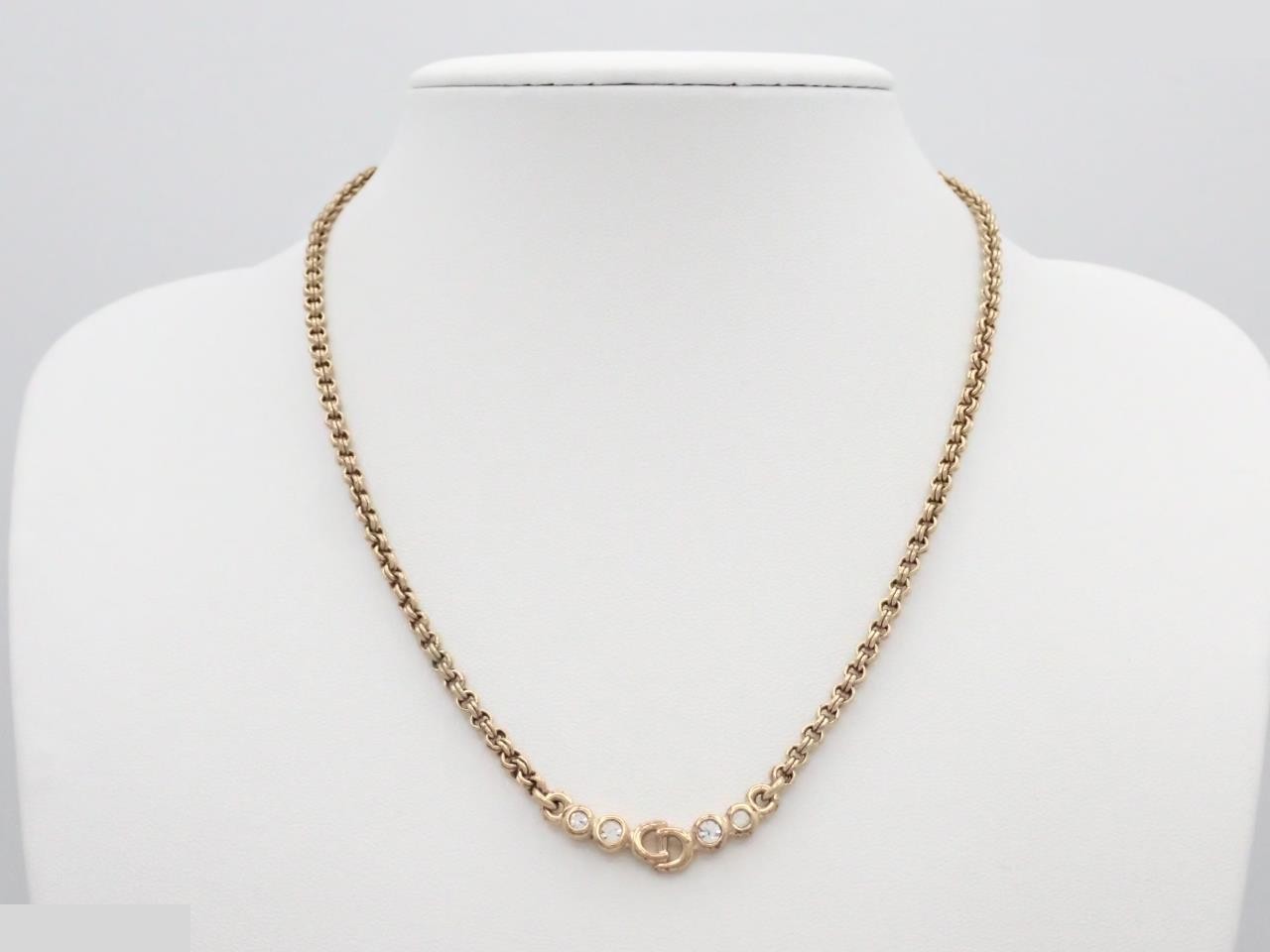 CD logo rhinestone necklace, chain approximately 42cm long. — view 3