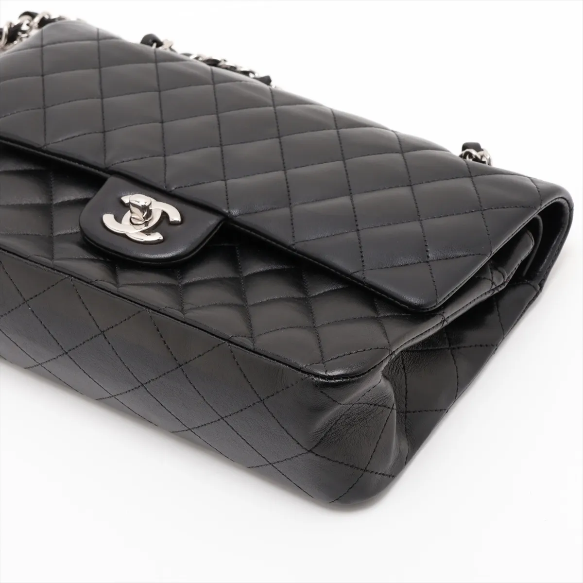 [Individually packaged] Chanel Matelassé 25 Lambskin Double Flap Double Chain Bag, Black with Silver Hardware, 14435921, Serial Number 14, A01112 — view 3