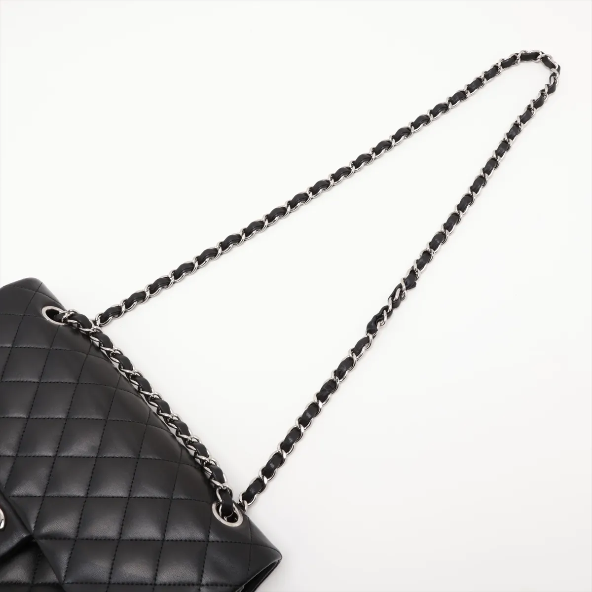 [Individually packaged] Chanel Matelassé 25 Lambskin Double Flap Double Chain Bag, Black with Silver Hardware, 14435921, Serial Number 14, A01112 — view 5