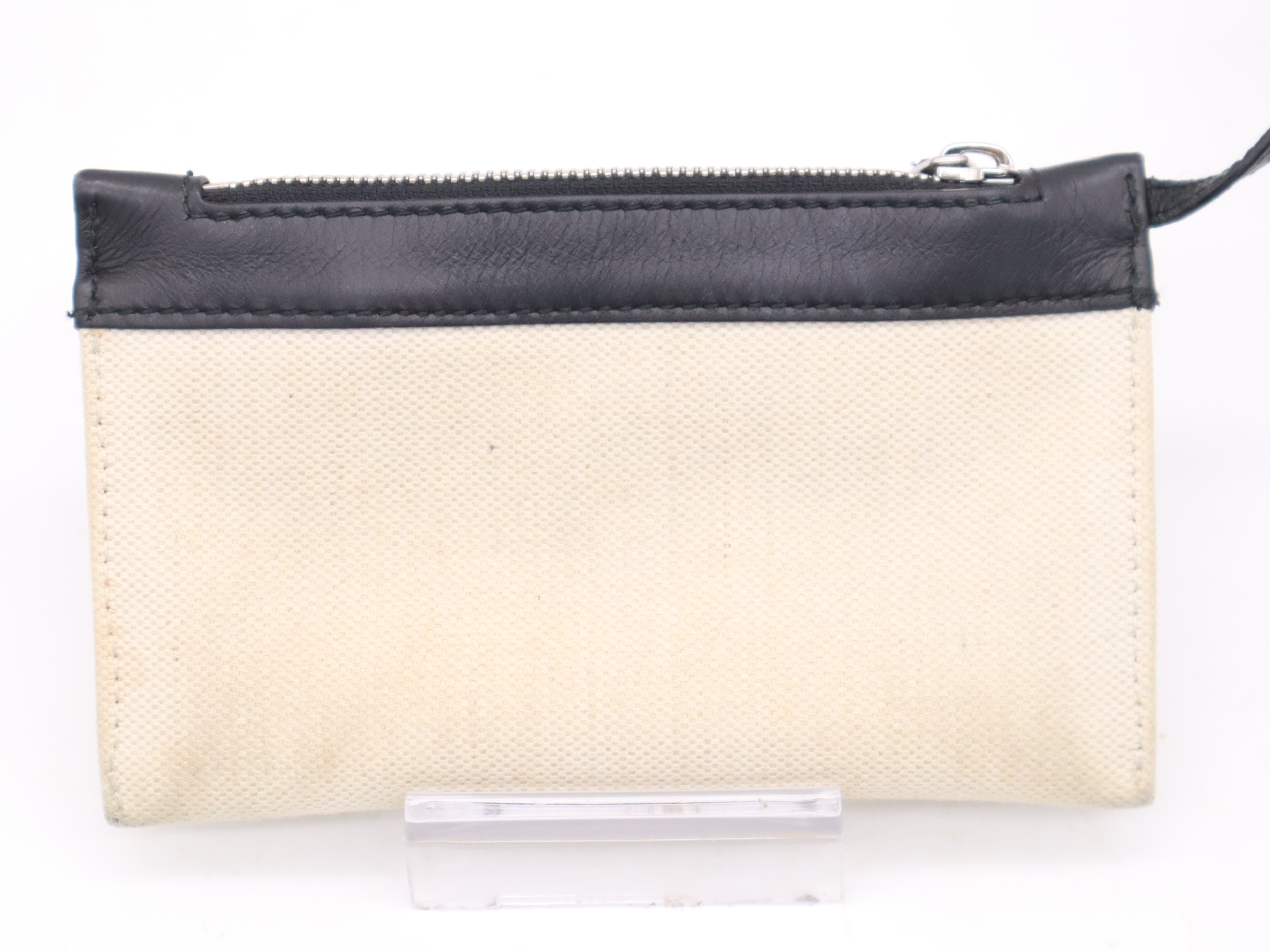 Canvas/Leather Handbag with Shoulder Strap and Pouch - Ivory/Black — view 11