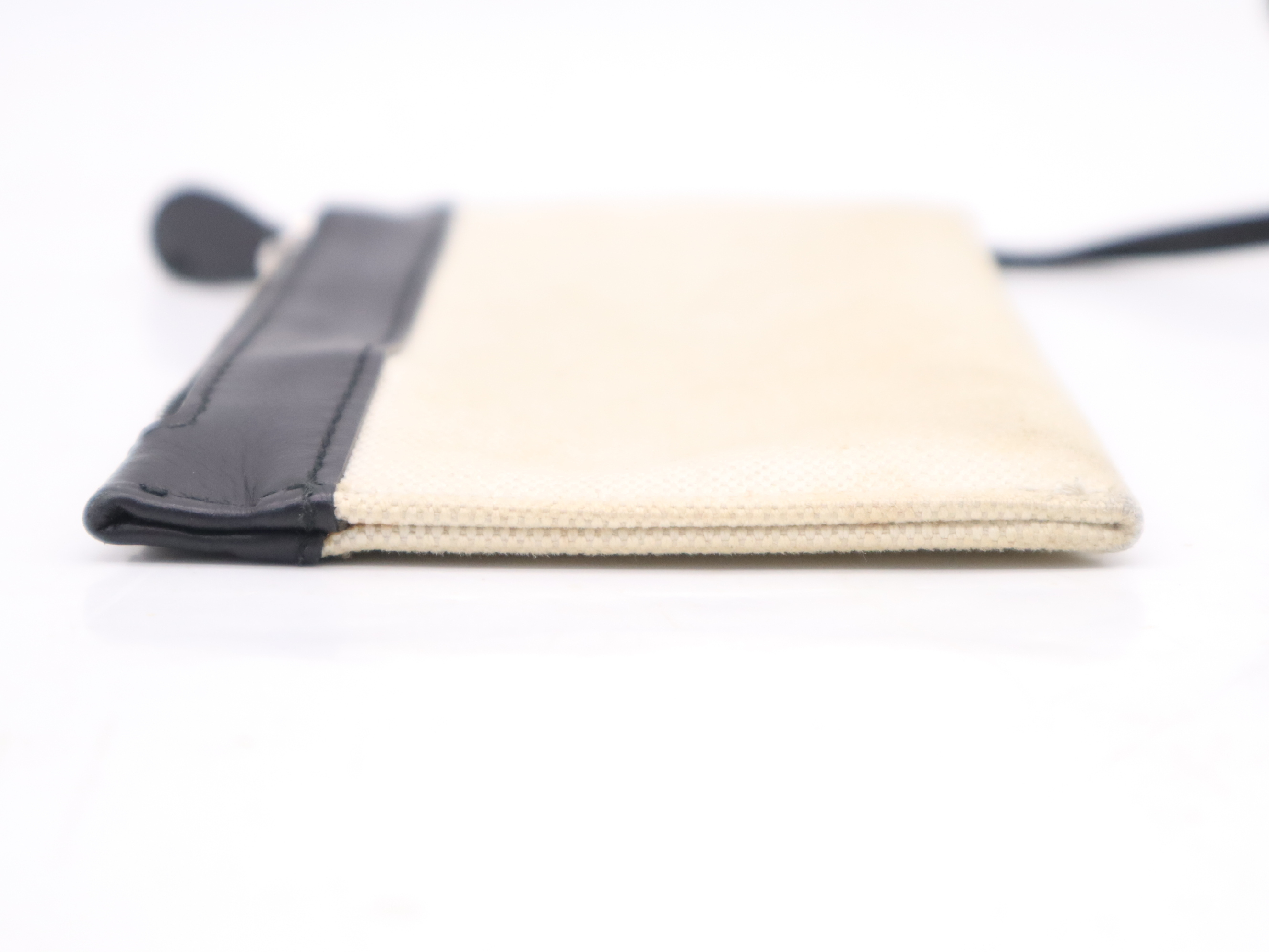 Canvas/Leather Handbag with Shoulder Strap and Pouch - Ivory/Black — view 12