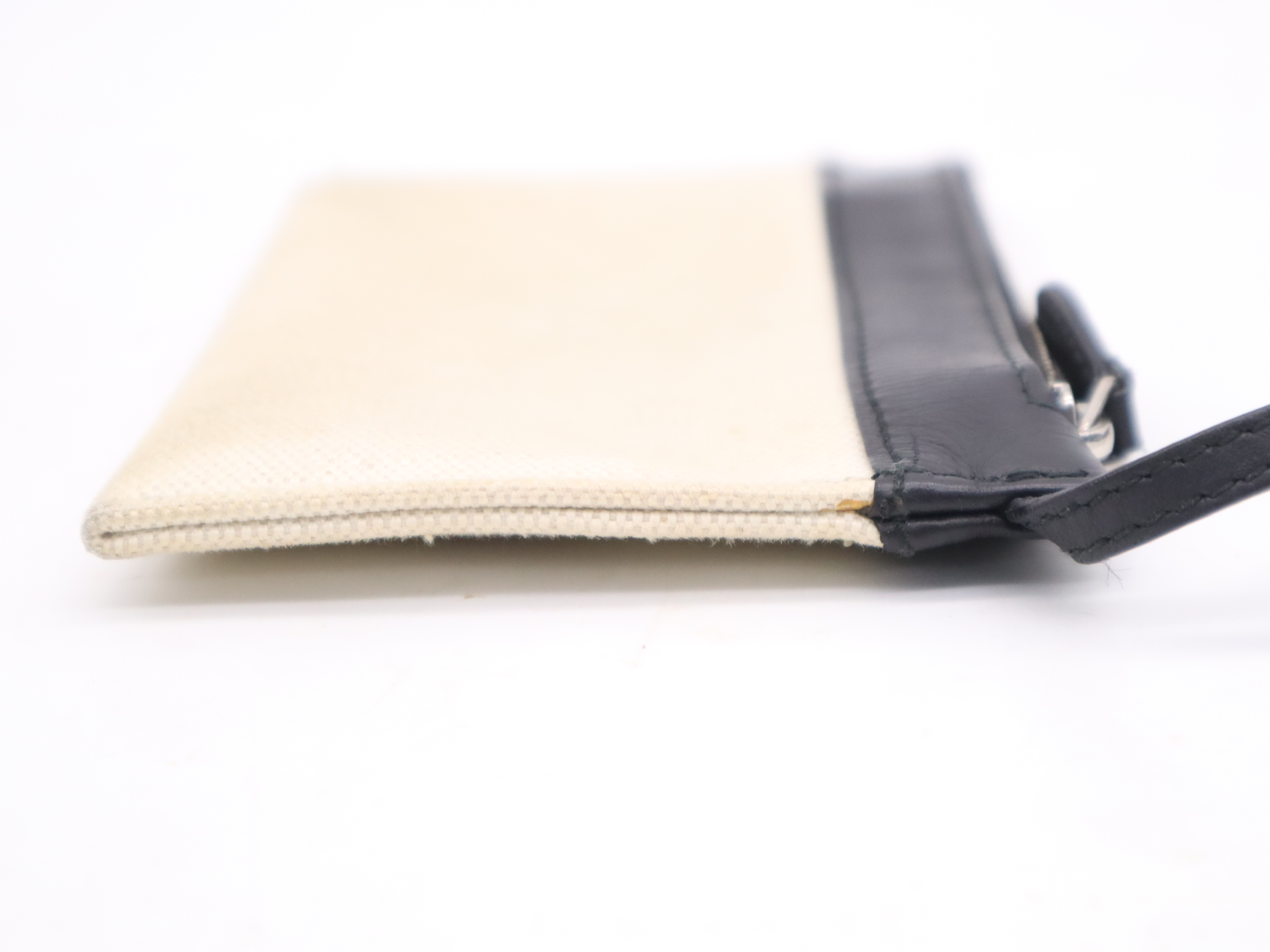 Canvas/Leather Handbag with Shoulder Strap and Pouch - Ivory/Black — view 14