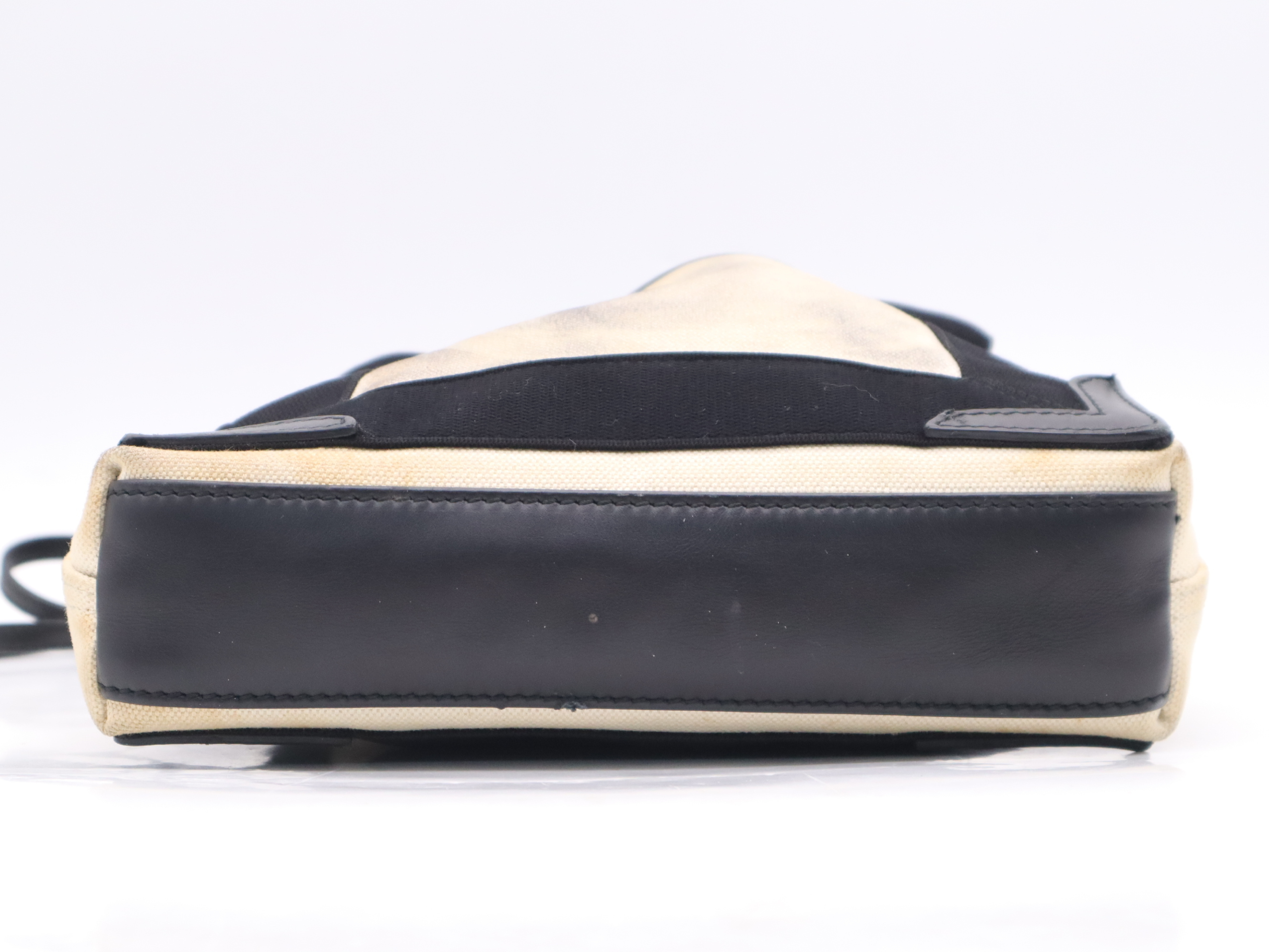 Canvas/Leather Handbag with Shoulder Strap and Pouch - Ivory/Black — view 4