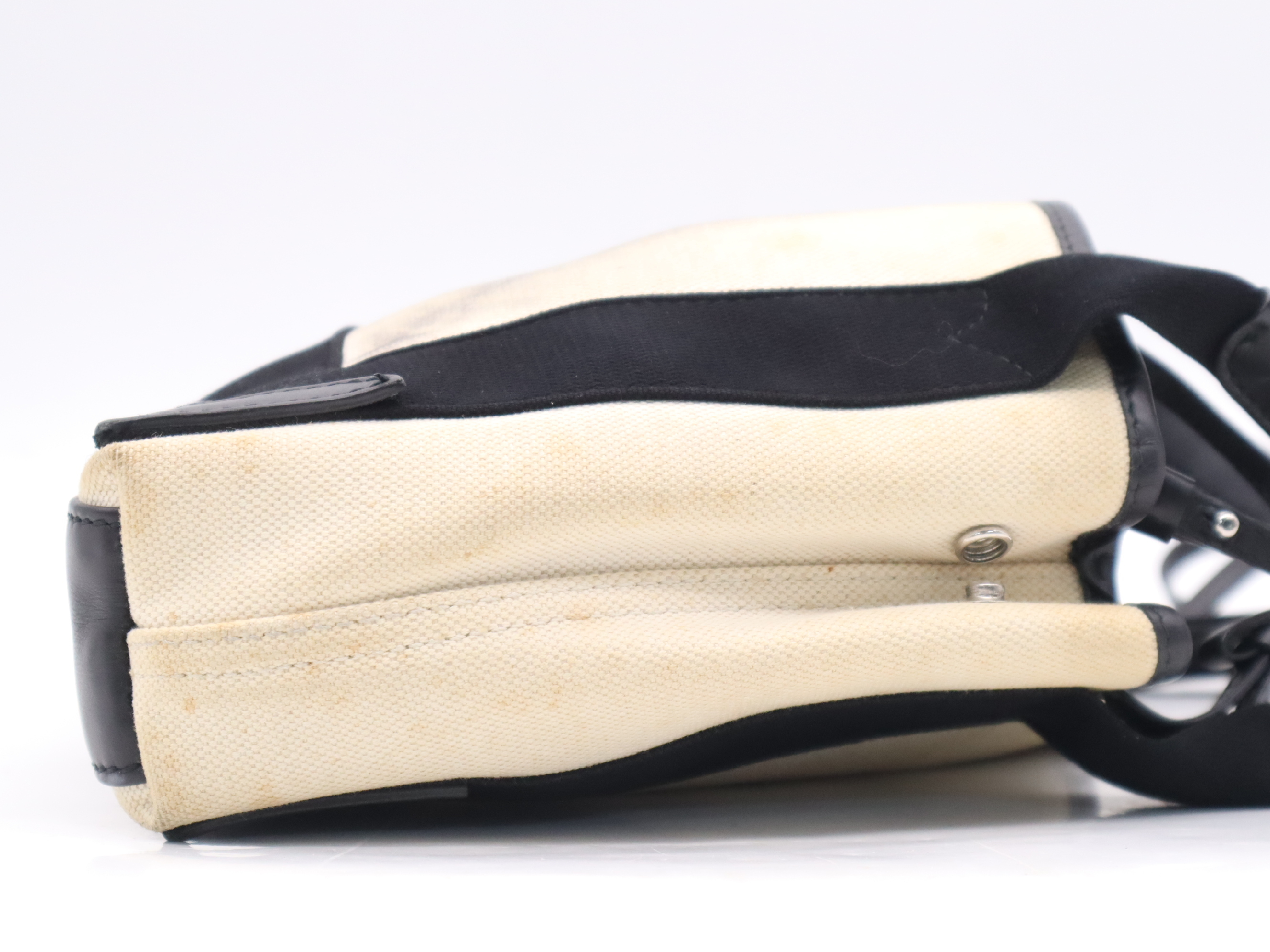 Canvas/Leather Handbag with Shoulder Strap and Pouch - Ivory/Black — view 5