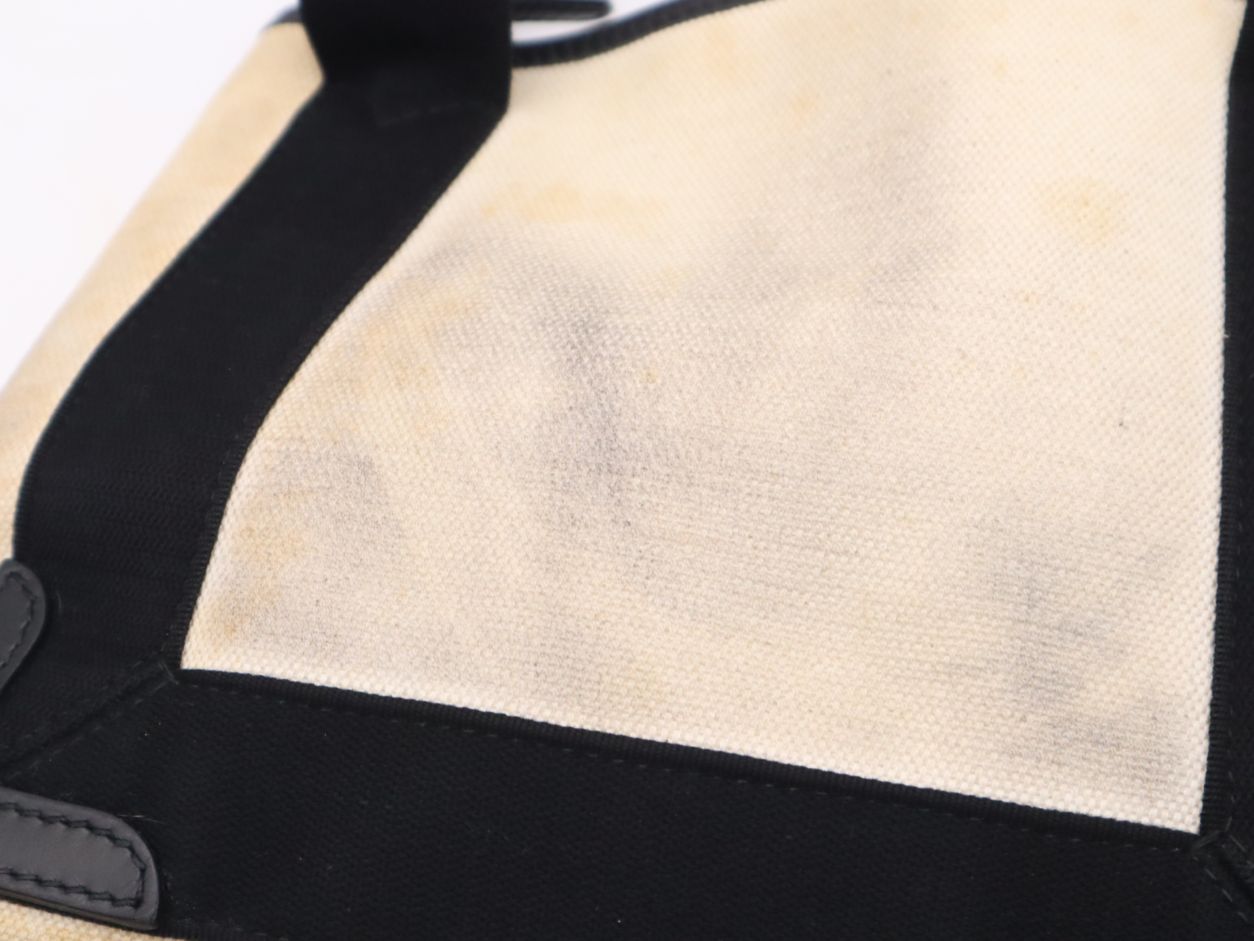 Canvas/Leather Handbag with Shoulder Strap and Pouch - Ivory/Black — view 7