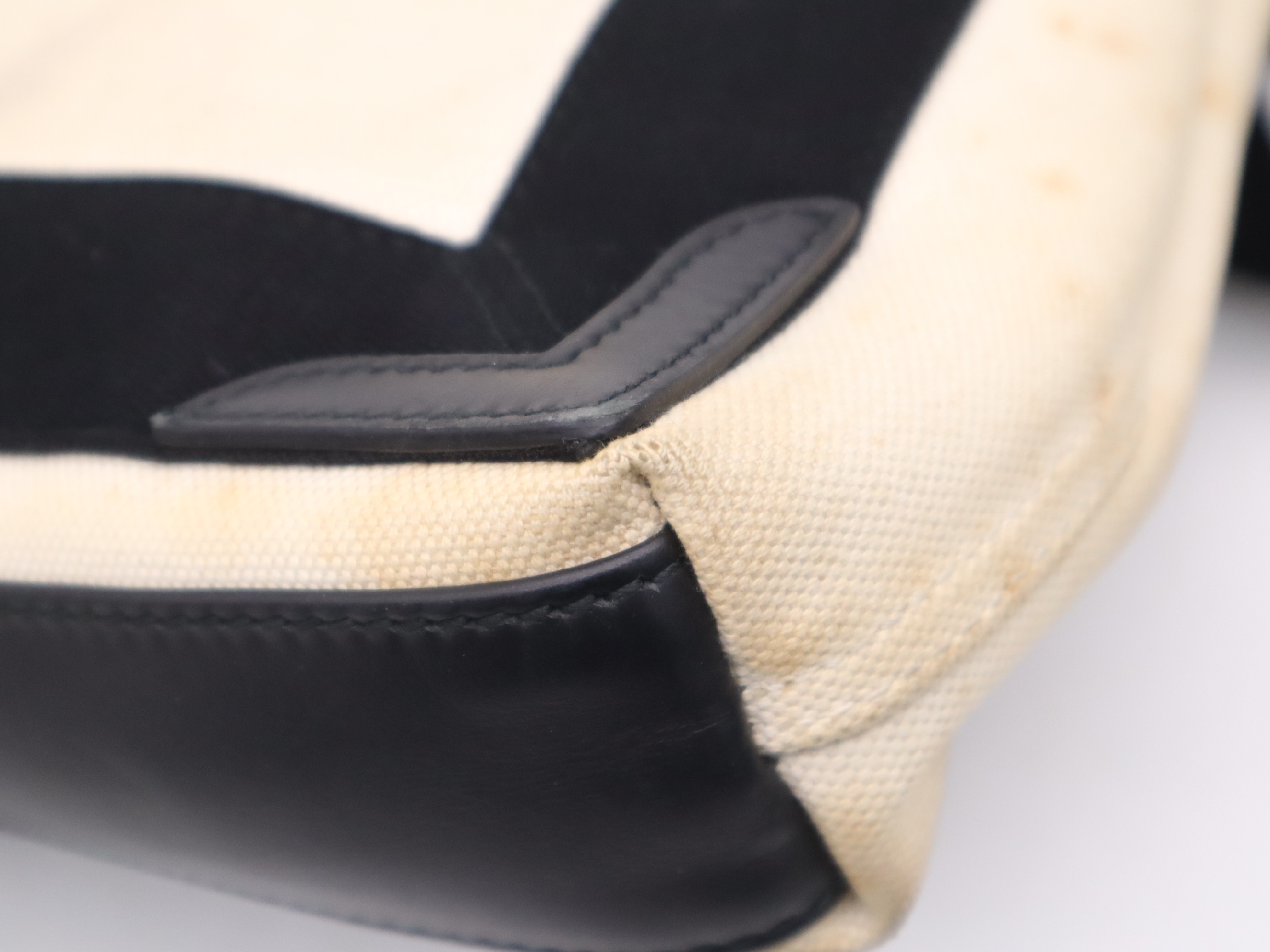 Canvas/Leather Handbag with Shoulder Strap and Pouch - Ivory/Black — view 9