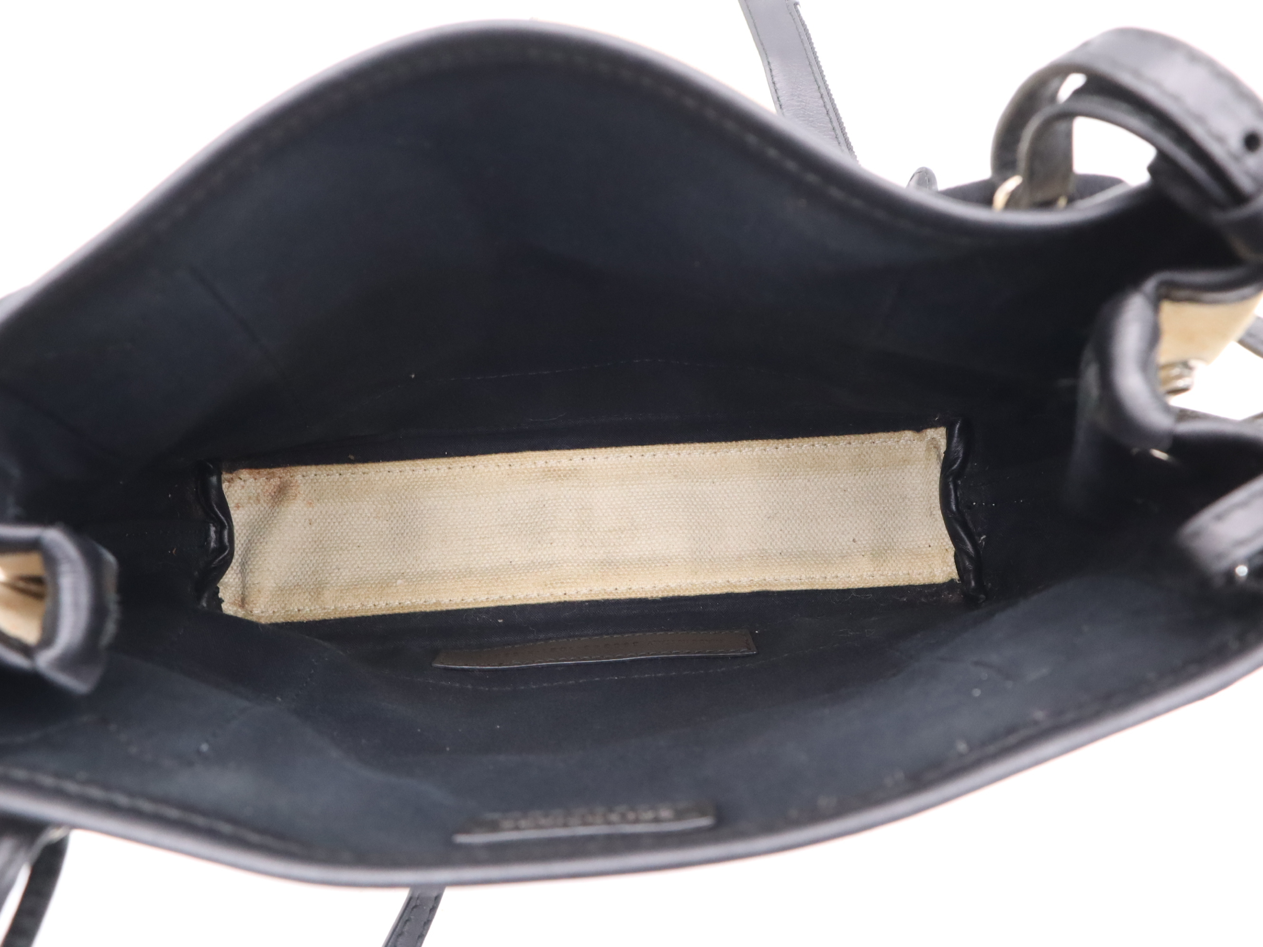 Canvas/Leather Handbag with Shoulder Strap and Pouch - Ivory/Black — view 10