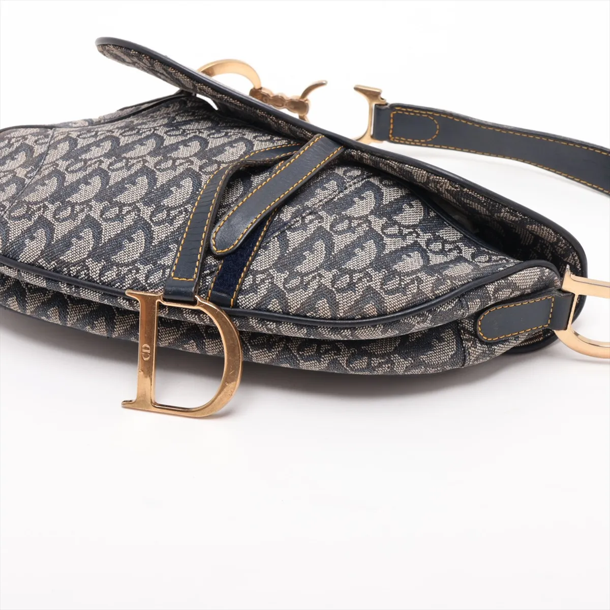 Trotter Saddle Bag Canvas x Leather Shoulder Bag Navy — view 3