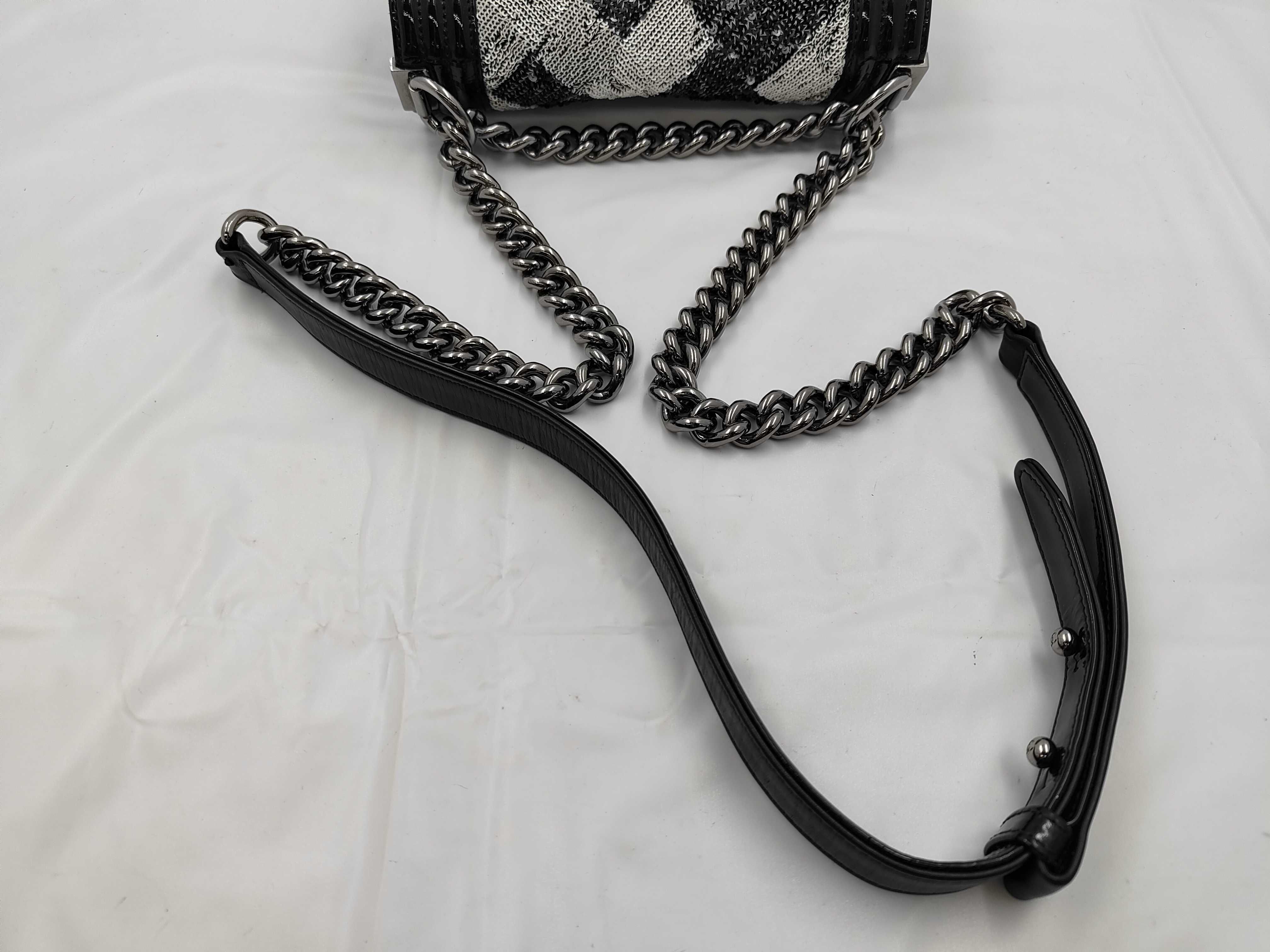 Mini Boy Chanel Chain Shoulder Bag with Sequins, Black — view 3