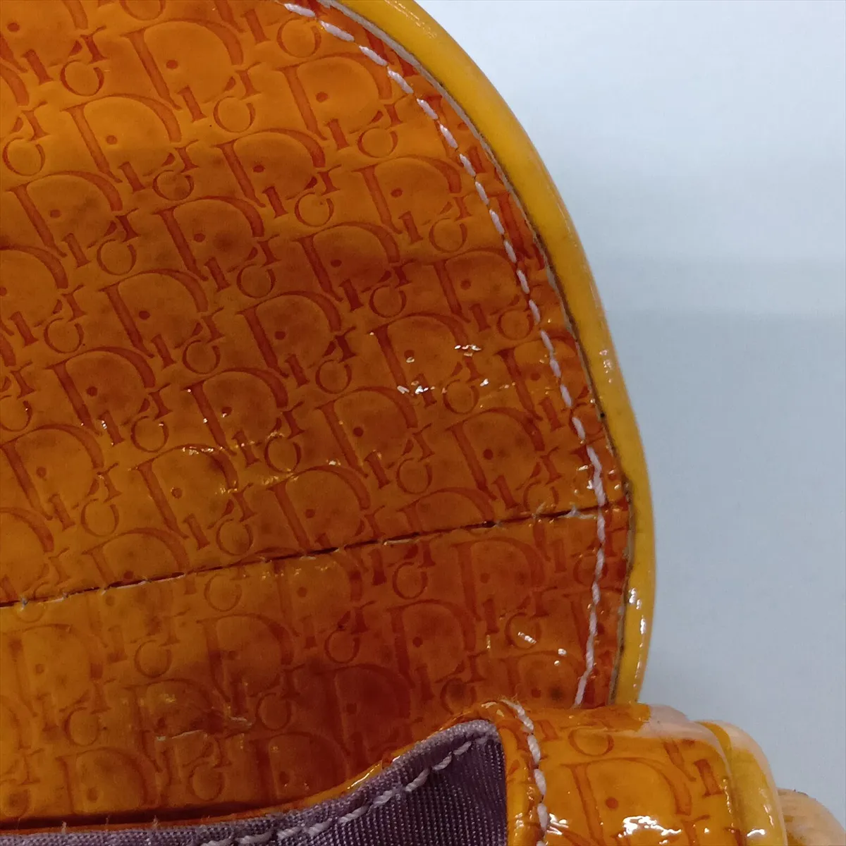 Trotter Saddle Patent Leather Clutch Bag, Orange, Charm partially missing. — view 15