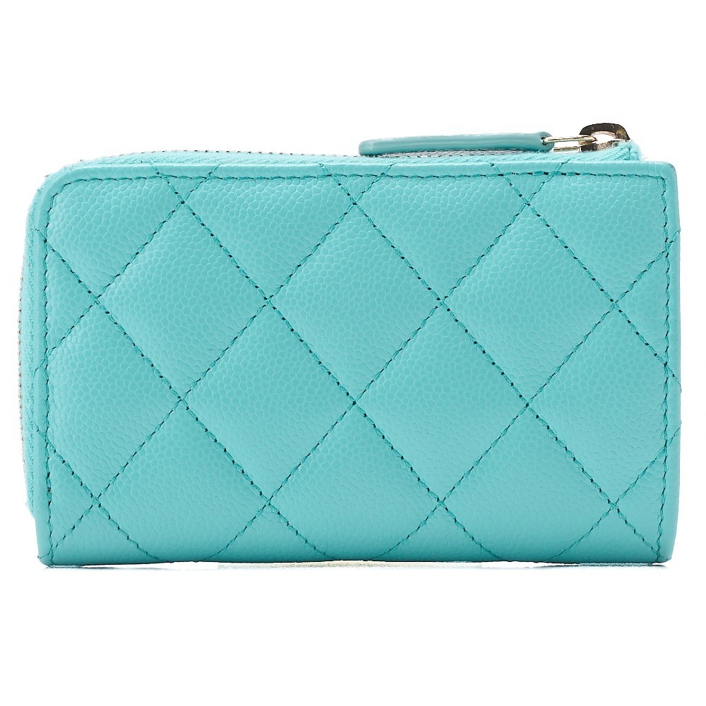 Caviar leather matelassé coin case with key ring, blue. — view 2
