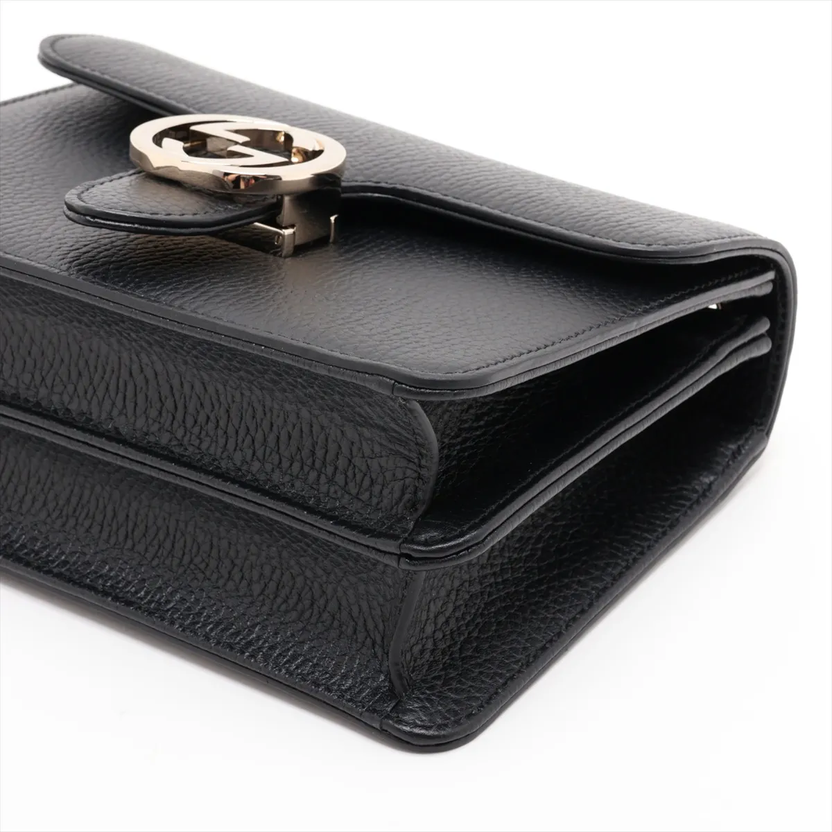 Interlocking G 510304 Leather Chain Shoulder Bag, Black (Outlet) — view 3