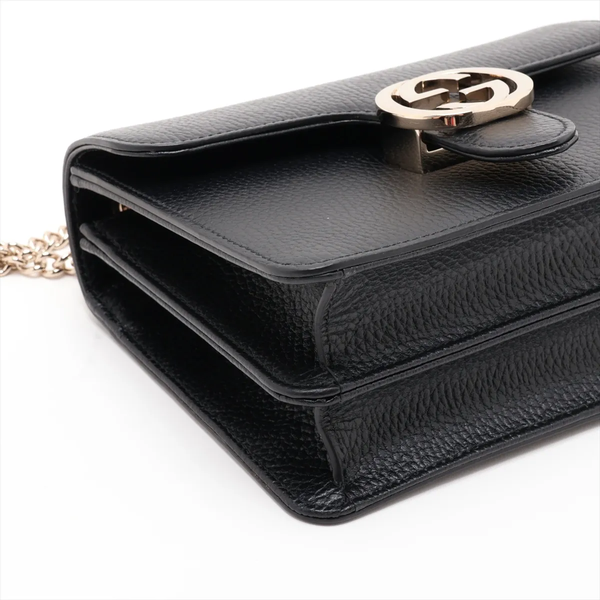 Interlocking G 510304 Leather Chain Shoulder Bag, Black (Outlet) — view 4