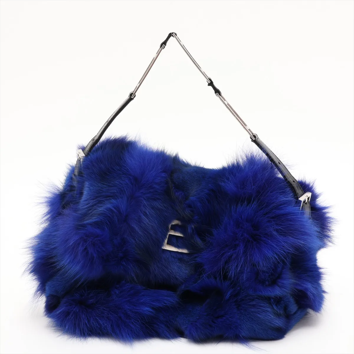 Fur and Leather Shoulder Bag, Blue