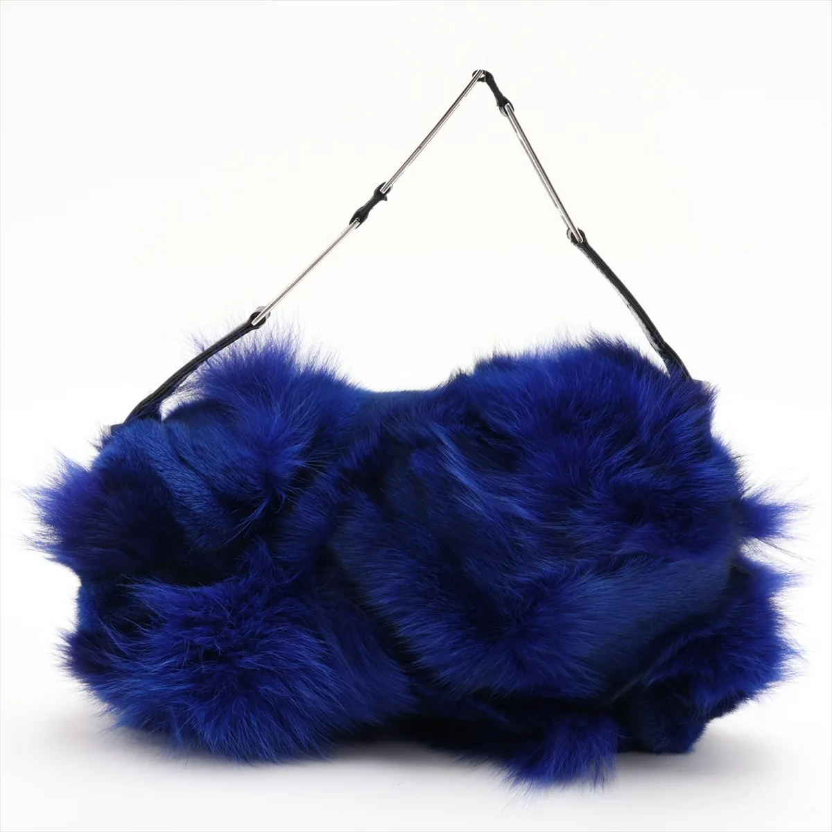 Fur and Leather Shoulder Bag, Blue — view 2