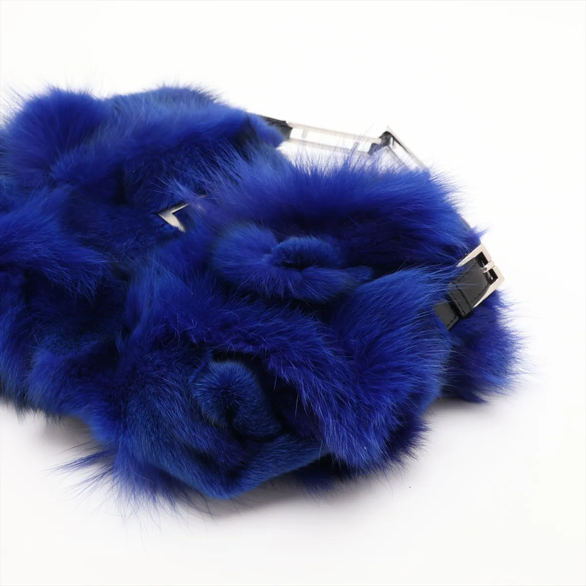 Fur and Leather Shoulder Bag, Blue — view 3