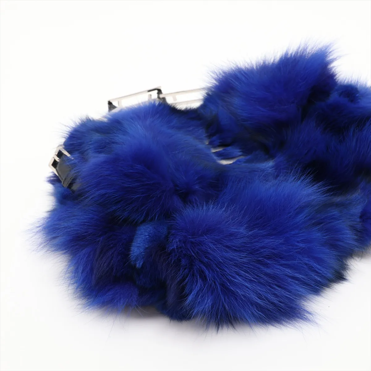 Fur and Leather Shoulder Bag, Blue — view 4