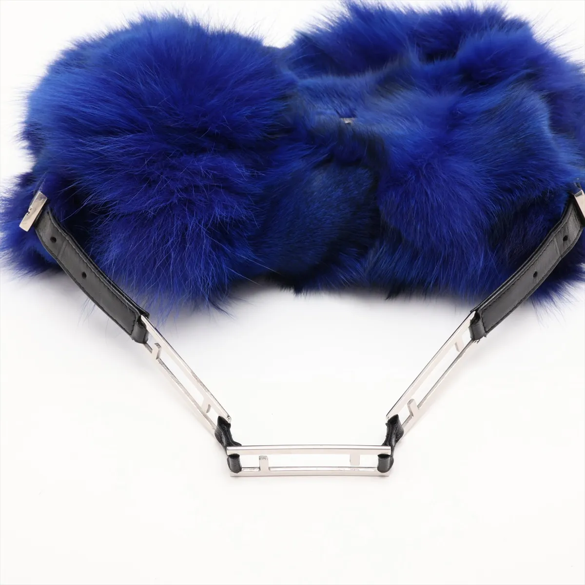 Fur and Leather Shoulder Bag, Blue — view 5