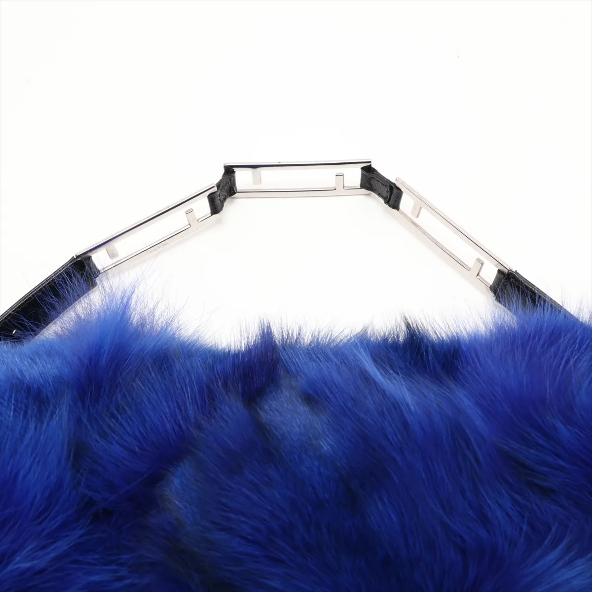 Fur and Leather Shoulder Bag, Blue — view 6