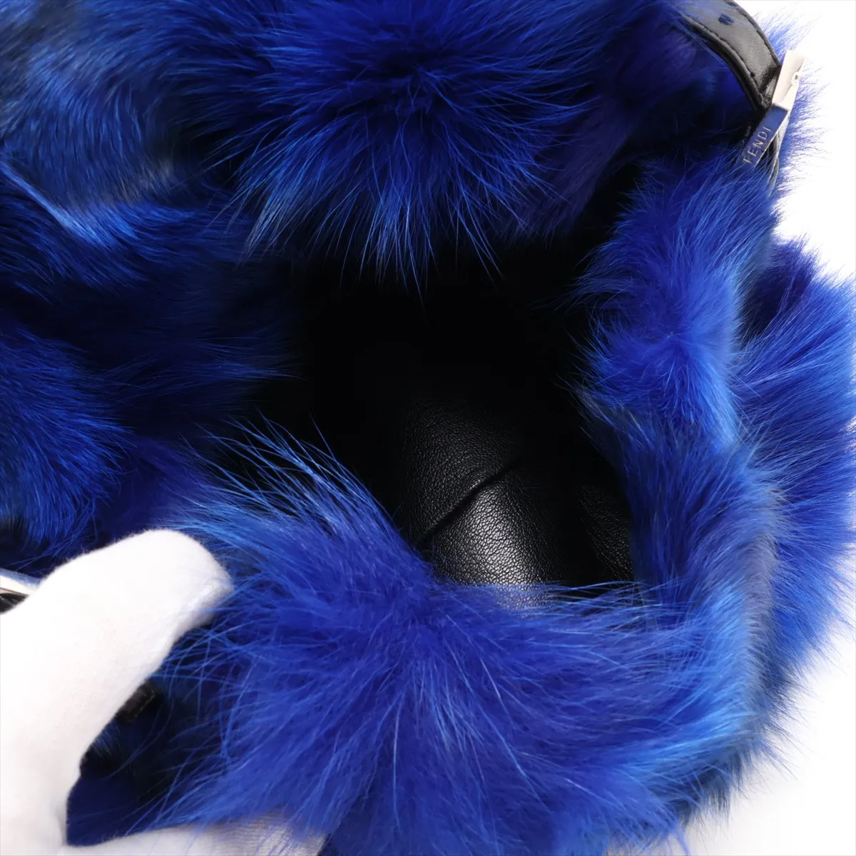 Fur and Leather Shoulder Bag, Blue — view 7