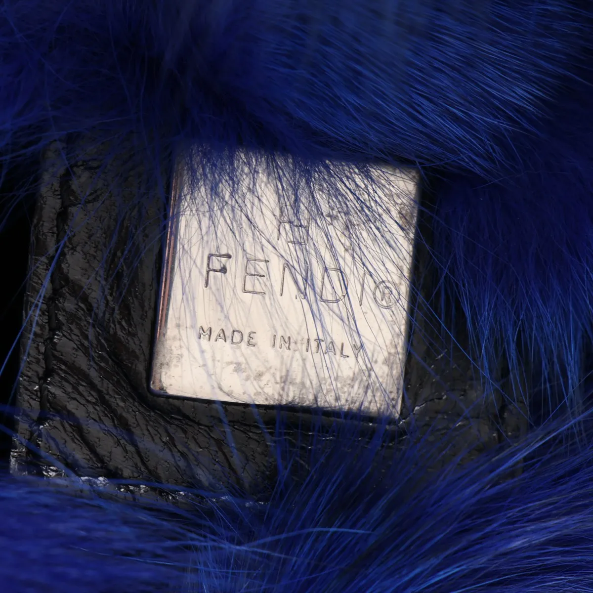 Fur and Leather Shoulder Bag, Blue — view 8