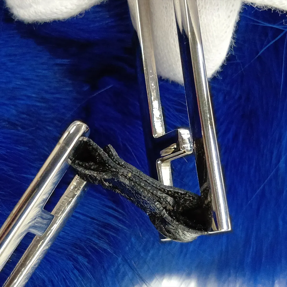 Fur and Leather Shoulder Bag, Blue — view 9